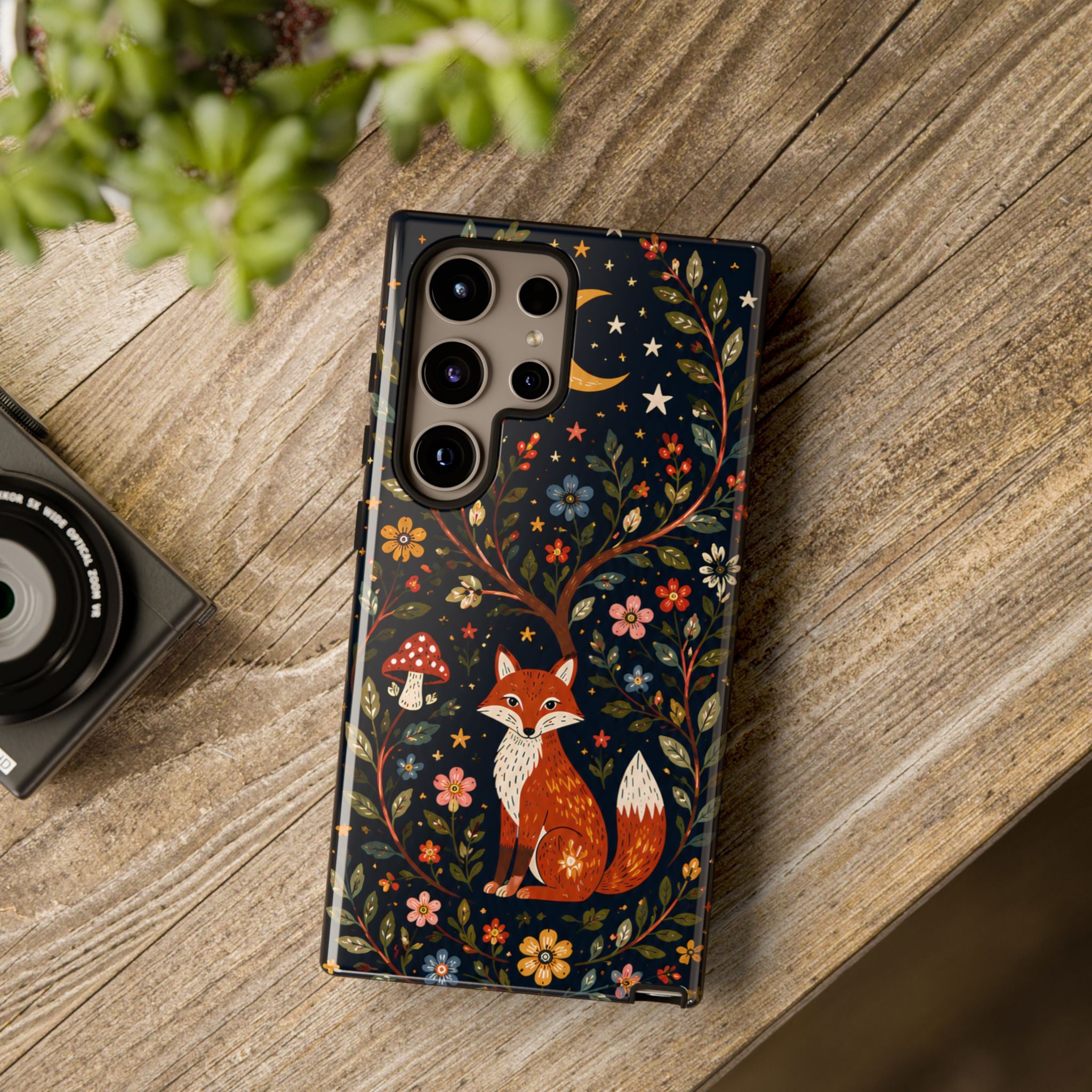 Fox Moon Samsung Galaxy Phone Case | Whimsical Floral Night Woodland Protective Case