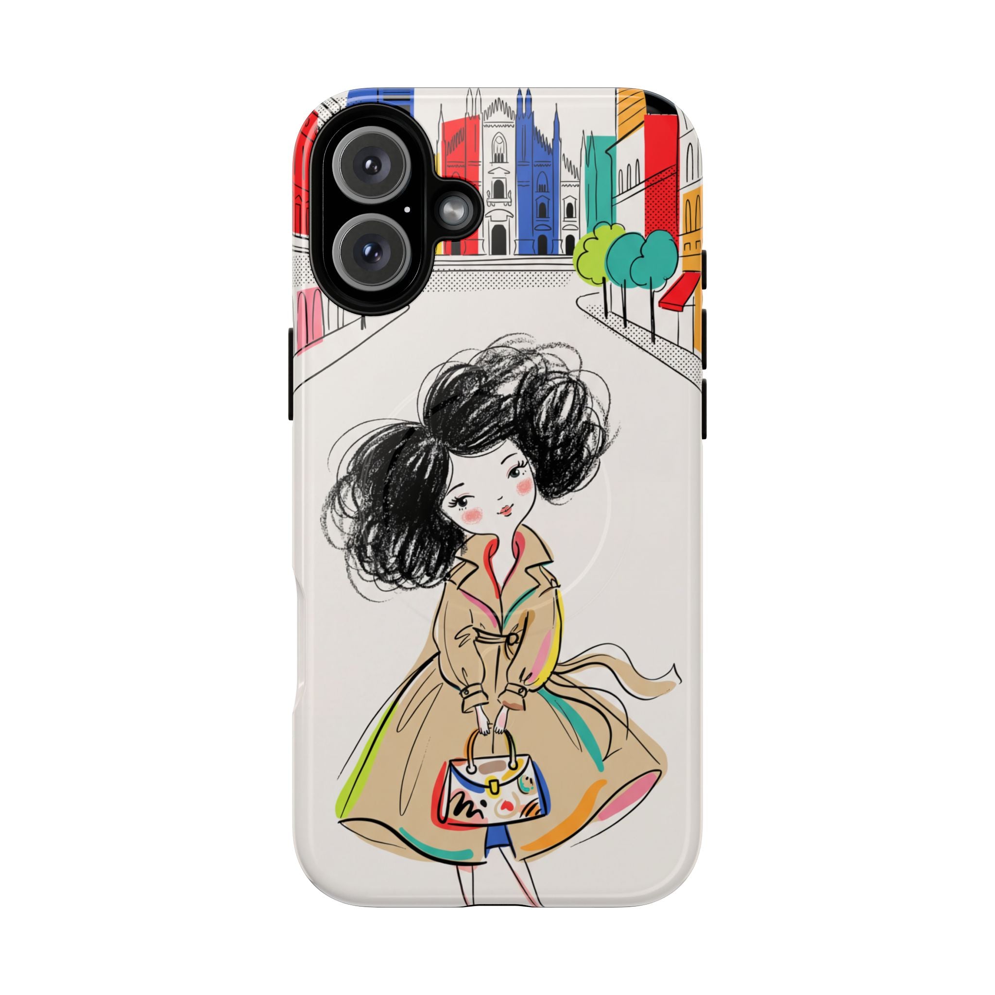 Illustrated Trench Coat Fashion Chic City Girl MagSafe iPhone Case