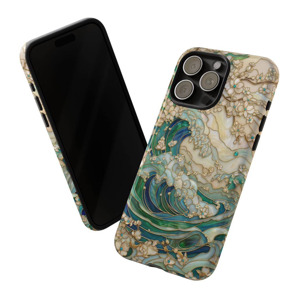 Elegant Ocean Wave Floral Art iPhone Case