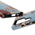 Cover Resistente Samsung Galaxy Colibrì Floreale | Design Botanico Vintage Blu e Borgogna