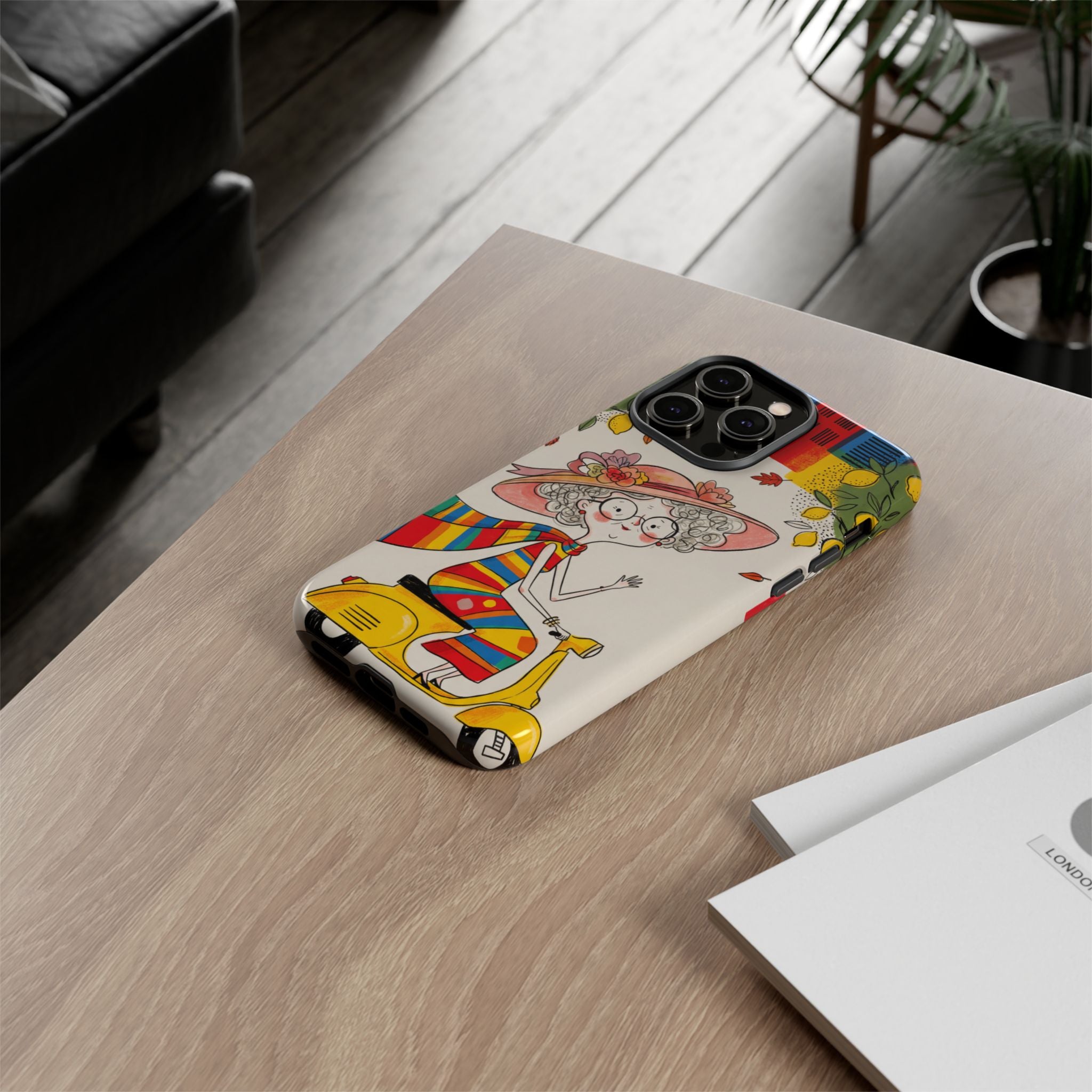 Vintage Scooter Granny iPhone Case | Colourful Retro Elderly Lady Design
