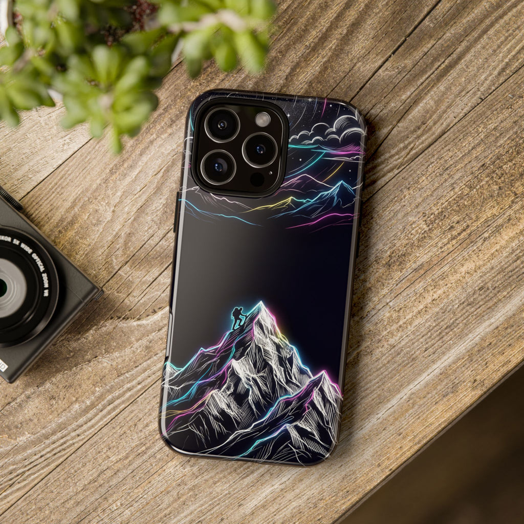 Mount Everest Neon iPhone Case | Dark Cosmic Climber Protective Cover