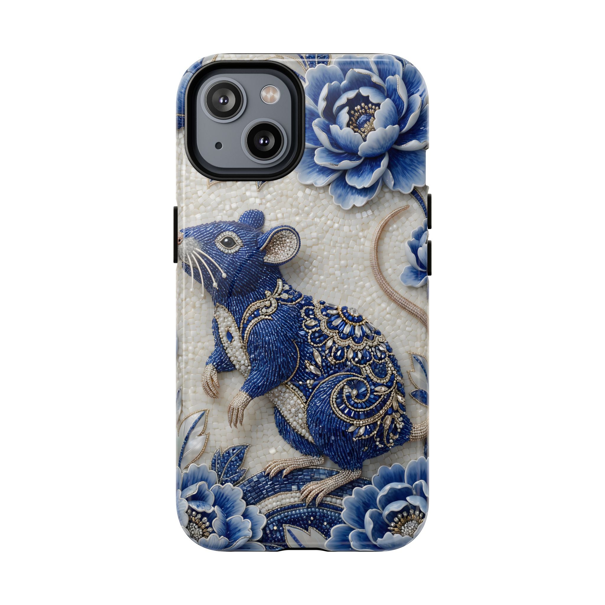 Asian Zodiac Rat MagSafe iPhone Case | Blue & White Porcelain Art Slim Protective iPhone Case | Year of the Rat Gift