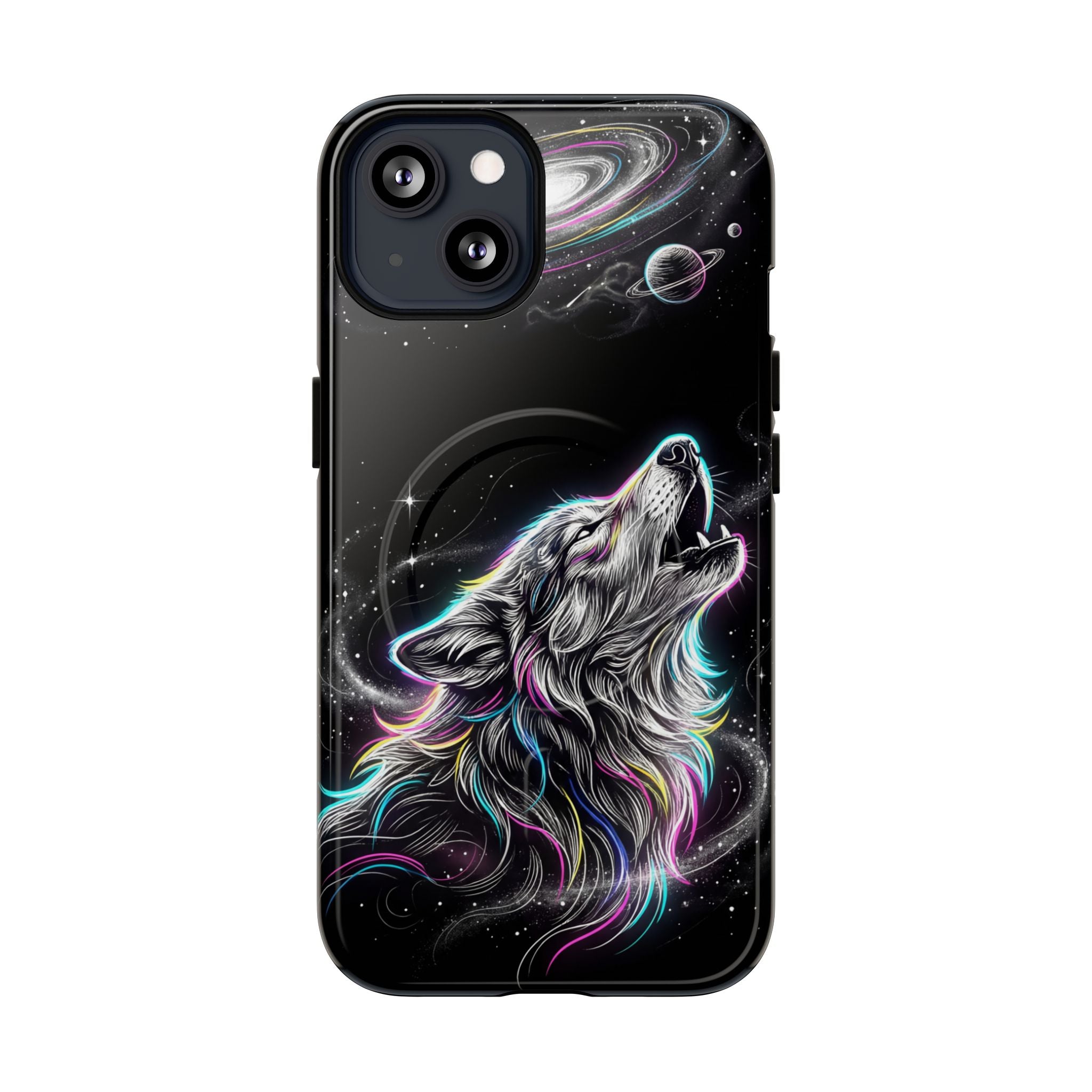 Wolf Galaxy Tough MagSafe iPhone Case | Colorful Howling Wolf Space Design
