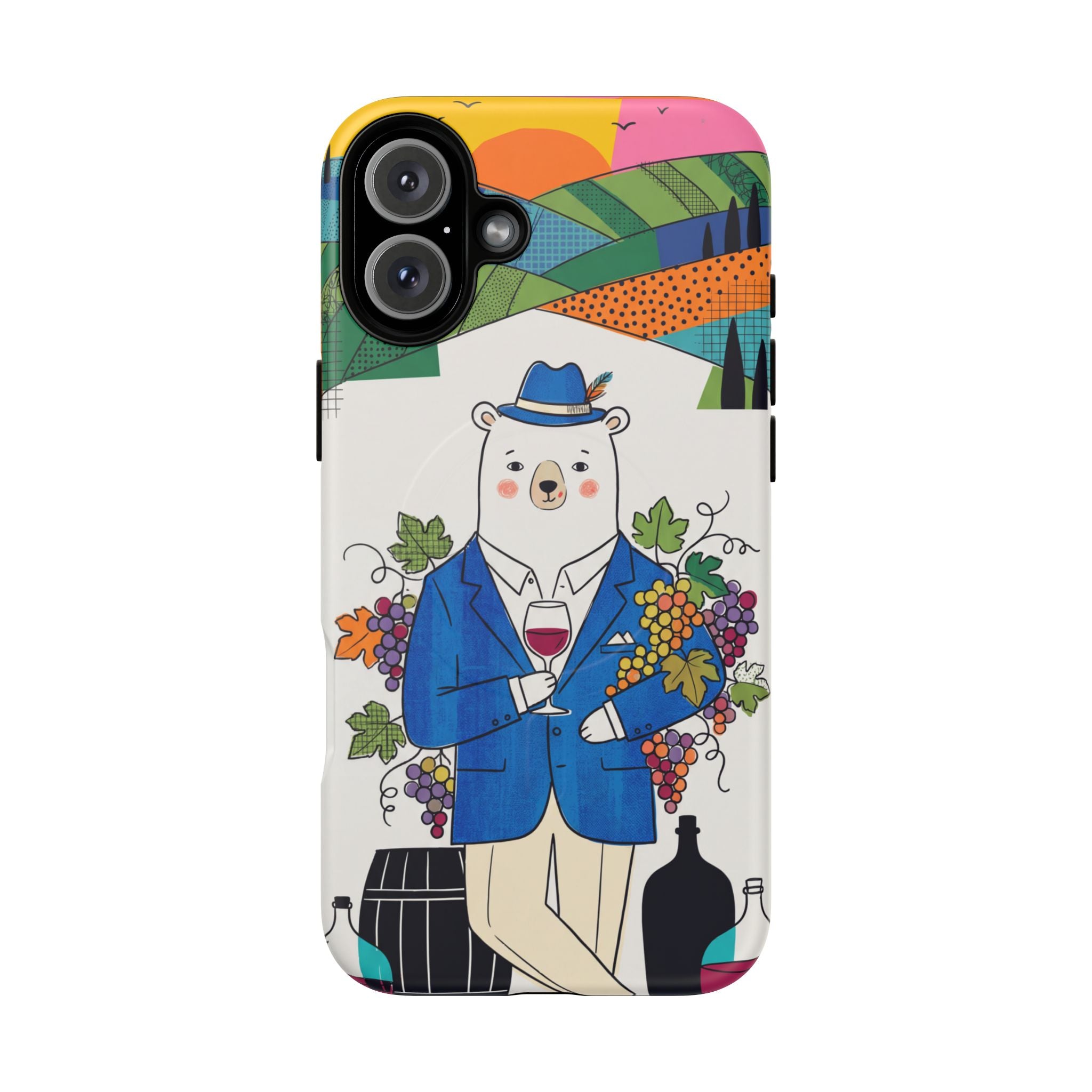 Dapper Polar Bear Wine Lover Illustrated Protective MagSafe iPhone Case