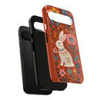 Floral Rabbit Tough Google Pixel Phone Case | Protective Phone Case with Folk Art Bunny Design