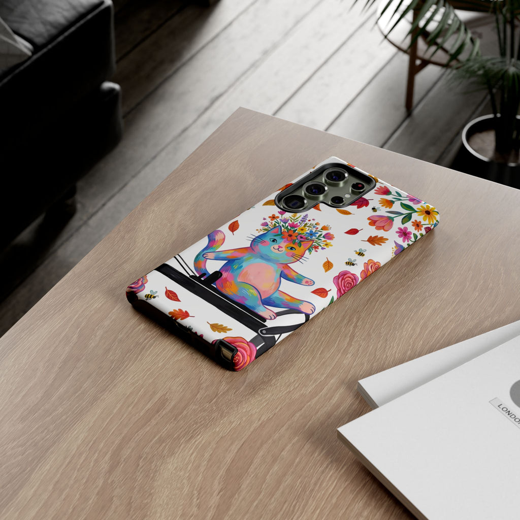 Custodia protettiva Samsung Galaxy per telefono con gatto floreale colorato su reformer Pilates