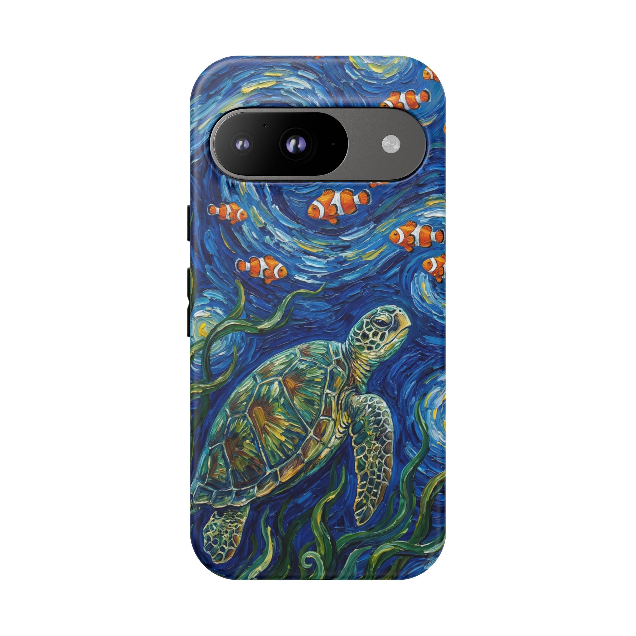 Sea Turtle & Clownfish Tough Google Pixel Case | Van Gogh Style Ocean Art