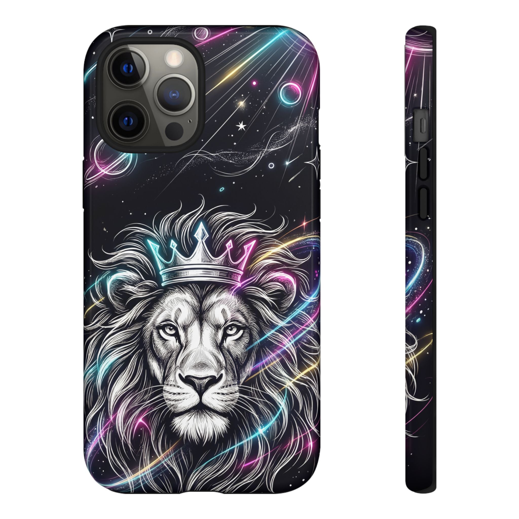 Galaxy Lion iPhone Case | Neon Crowned Lion Protective Case