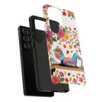 Autumn Floral Pilates Samsung Galaxy Phone Case | Colorful Rainbow Pilates Figure on Falling Leaves