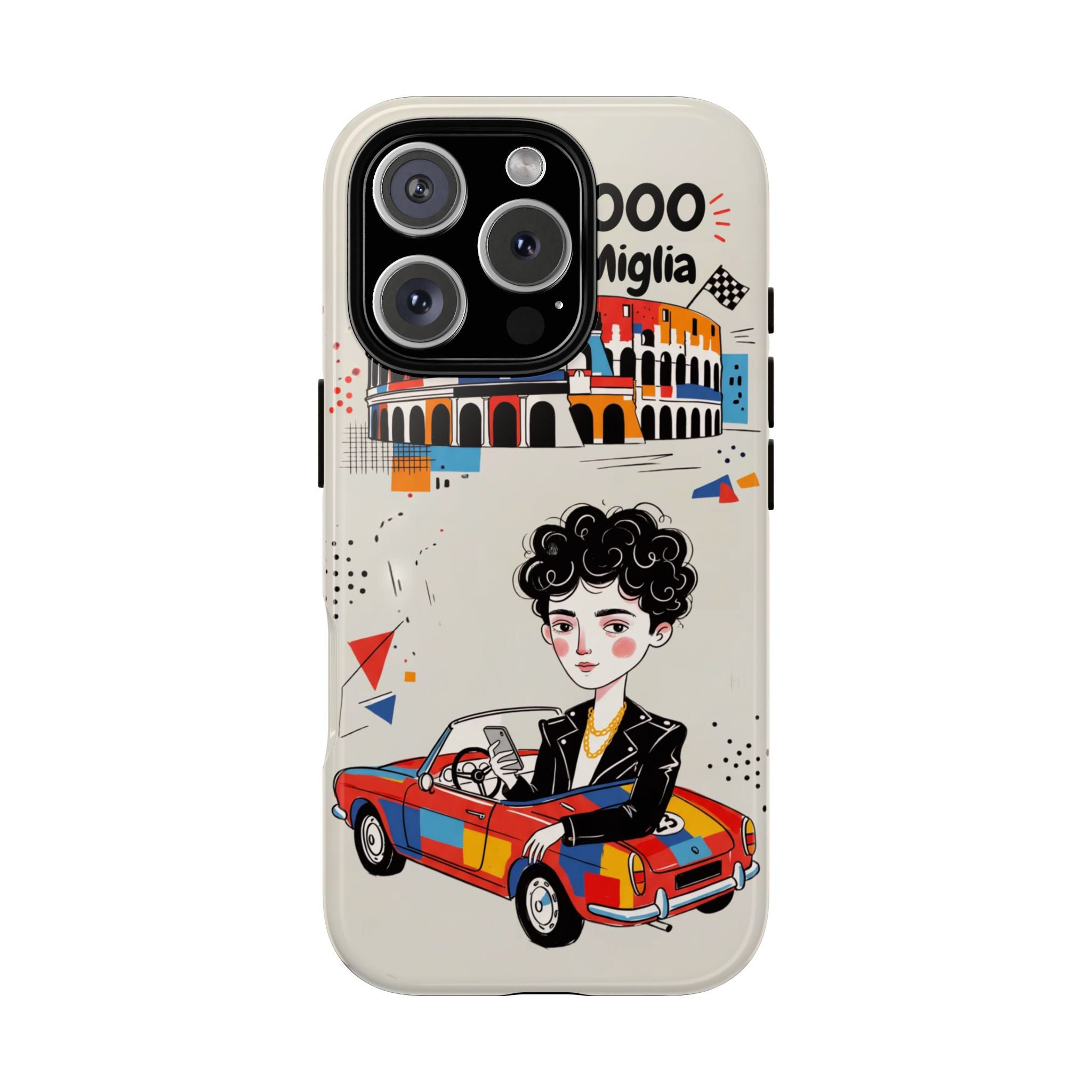 Retro Mille Miglia Car Illustration with Driver iPhone Case