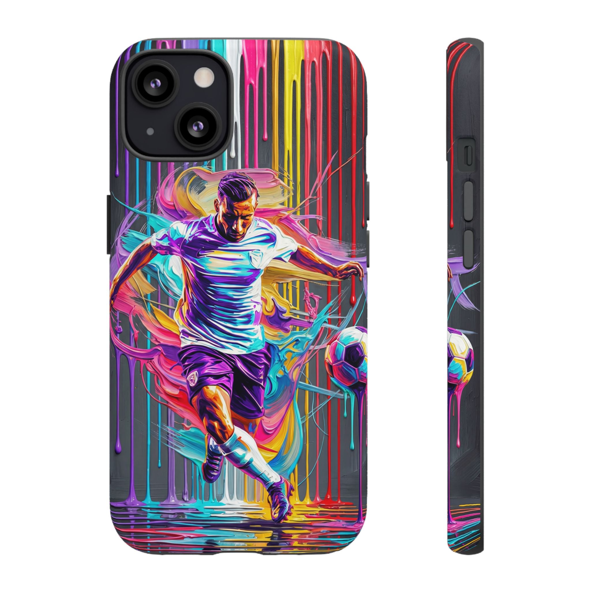 Soccer Player Neon Art iPhone Case | Vibrant Football Kick Protective Cover