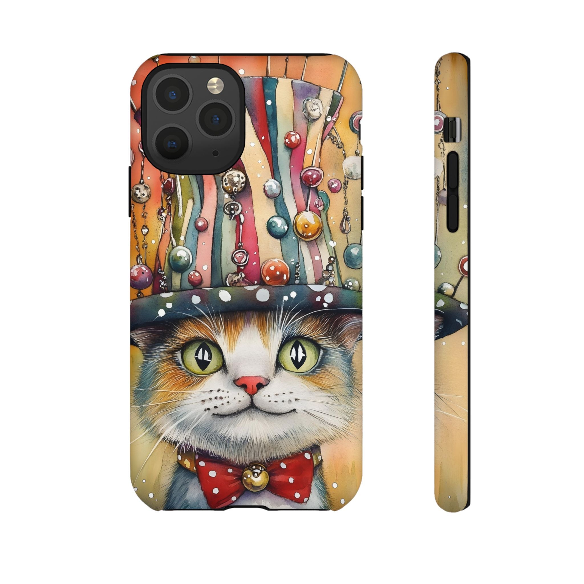 Cat in Colorful Top Hat iPhone Case — Whimsical Cat Art iPhone Case