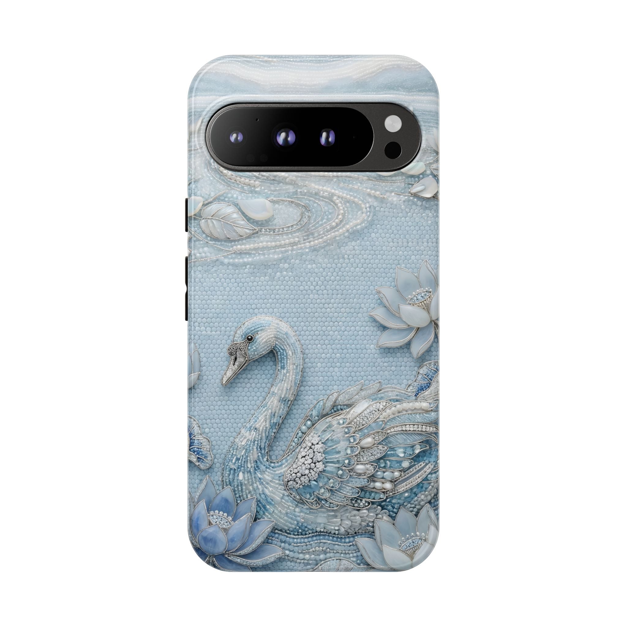 Swan Lake Floral Google Pixel Phone Case | Sparkling Blue Swan Protective Case