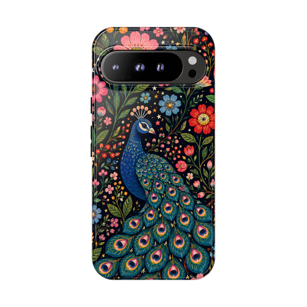 Peacock Floral Tough Google Pixel Phone Case | Protective Phone Case with Colorful Garden Design