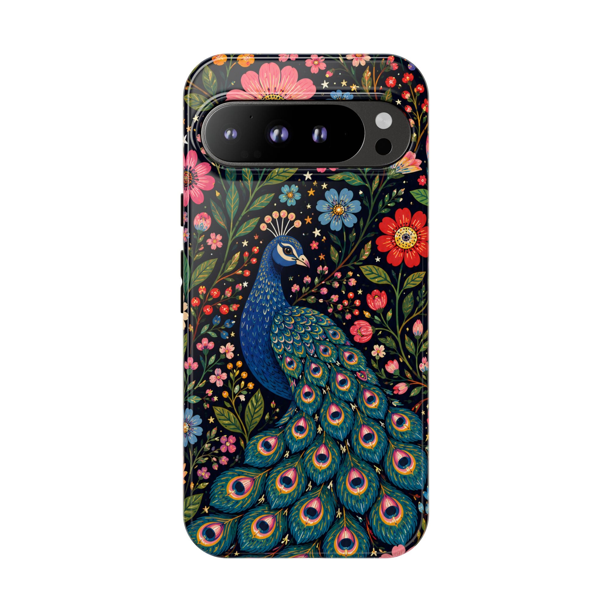 Peacock Floral Tough Google Pixel Phone Case | Protective Phone Case with Colorful Garden Design