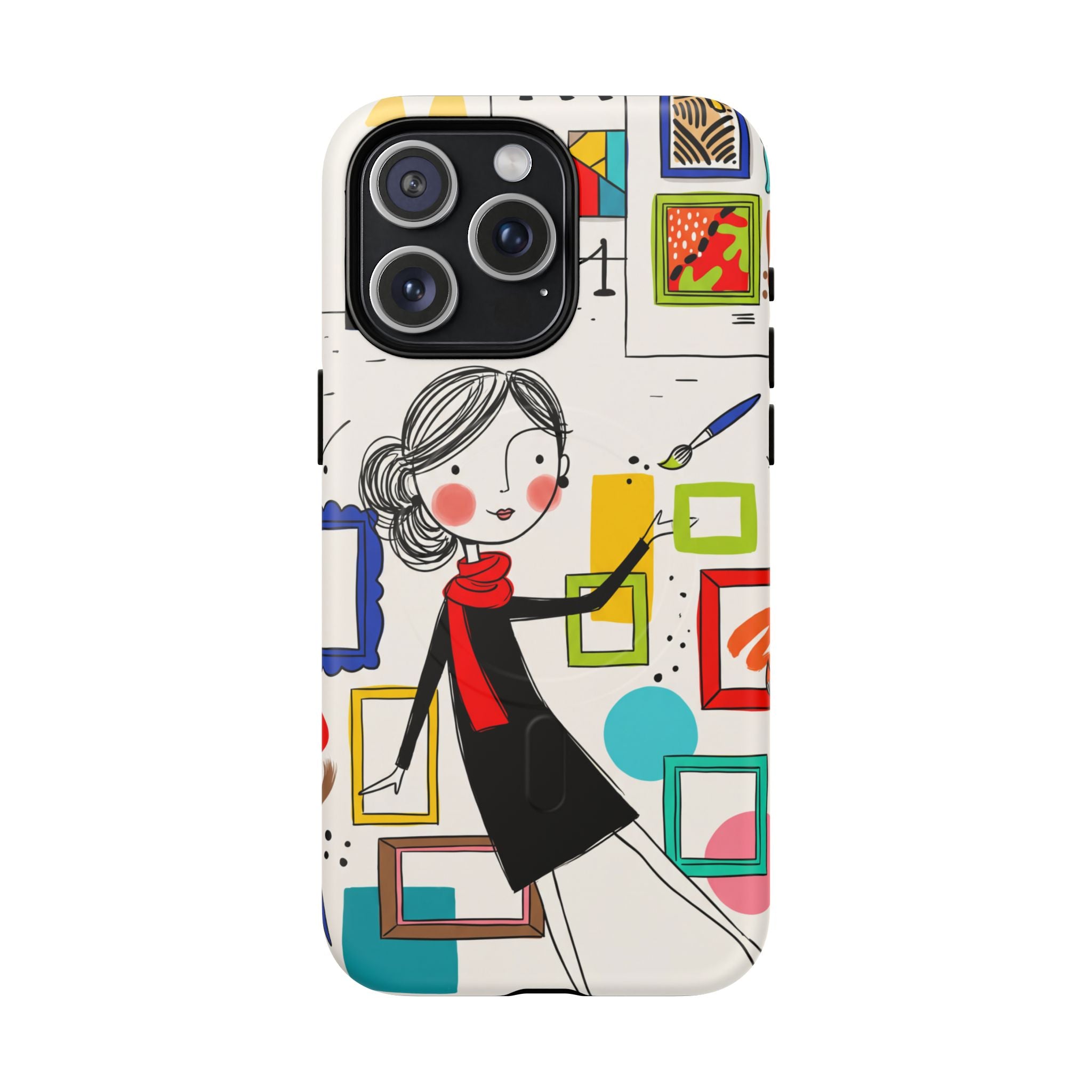 Art Gallery Illustration MagSafe iPhone Case | Cute Woman with Frames Design