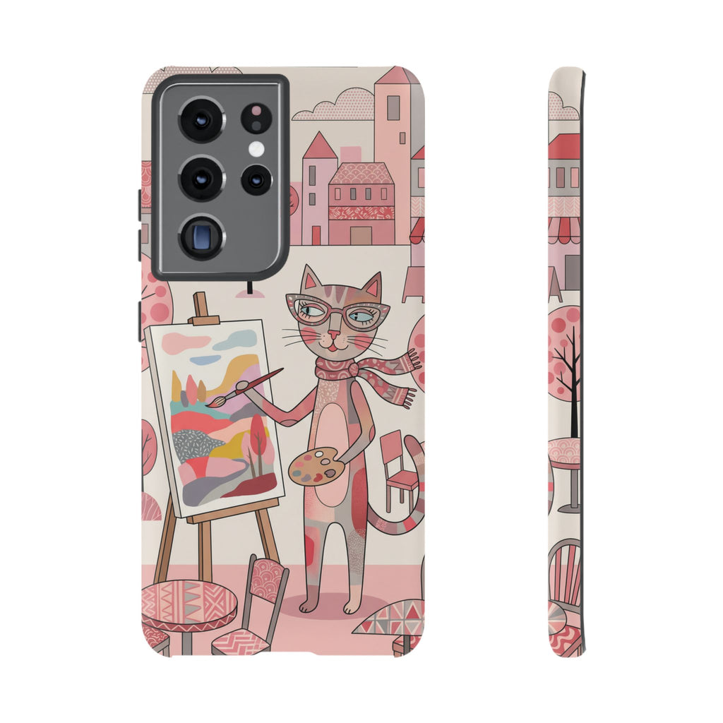 Artistic Cat Samsung Galaxy Phone Case | Painter Kitty Illustration Tough Case