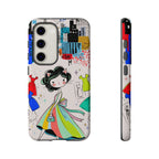 Retro Fashion Cat Girl Samsung Galaxy Phone Case | Cute Dress & City Print
