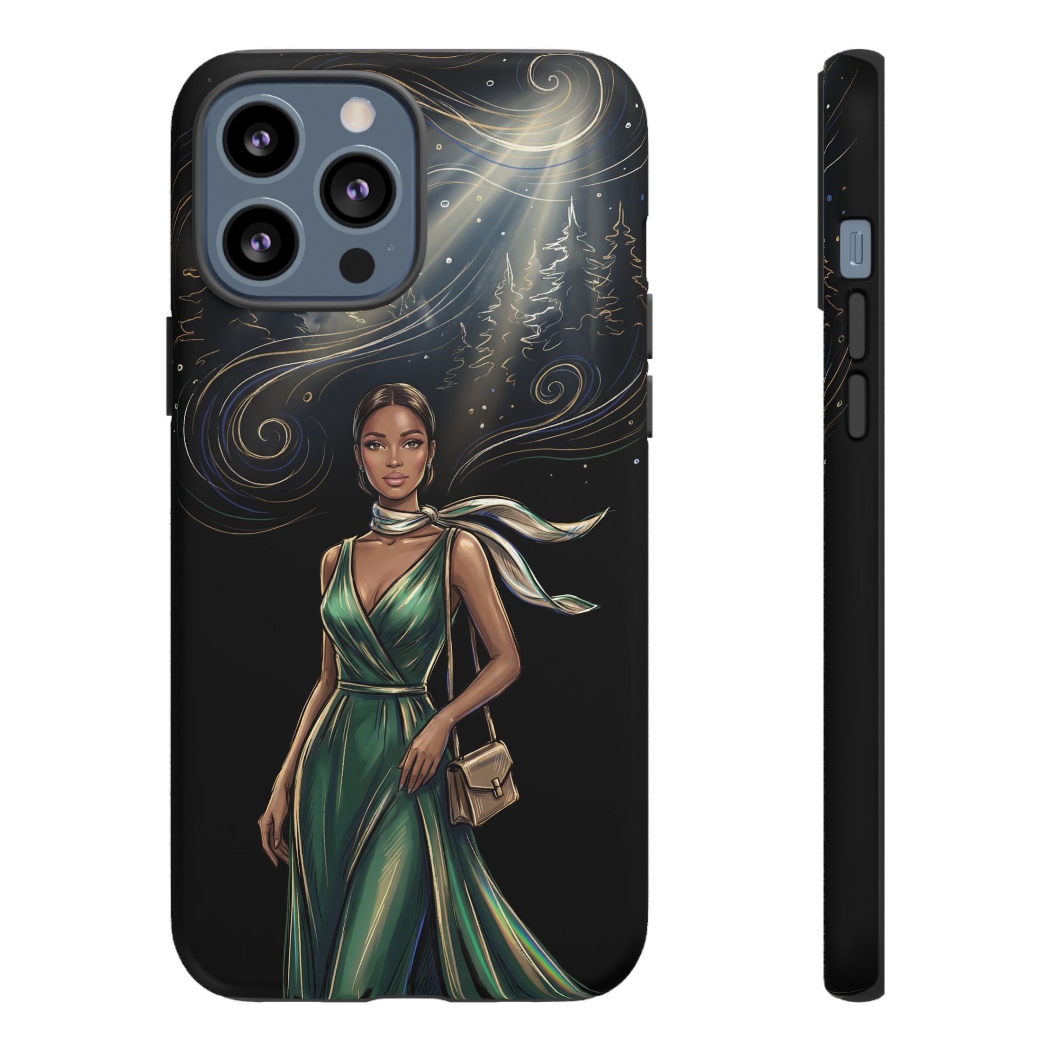 Elegant Woman in Green Dress Art Protective Tough iPhone Case