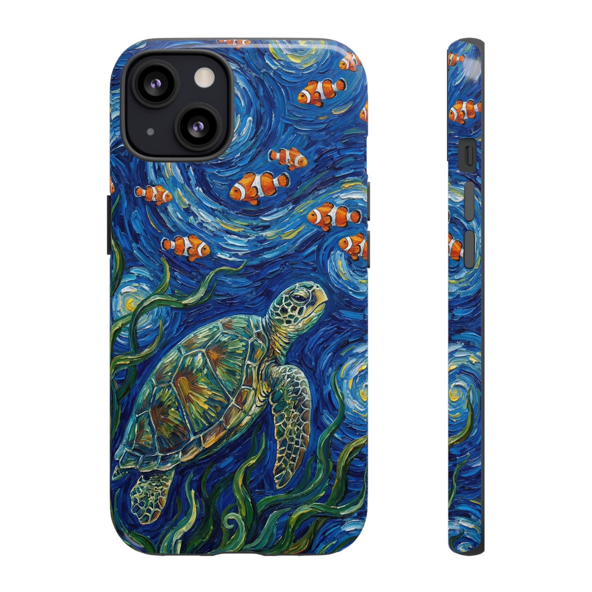 Sea Turtle & Clownfish Tough iPhone Case | Van Gogh Style Ocean Art