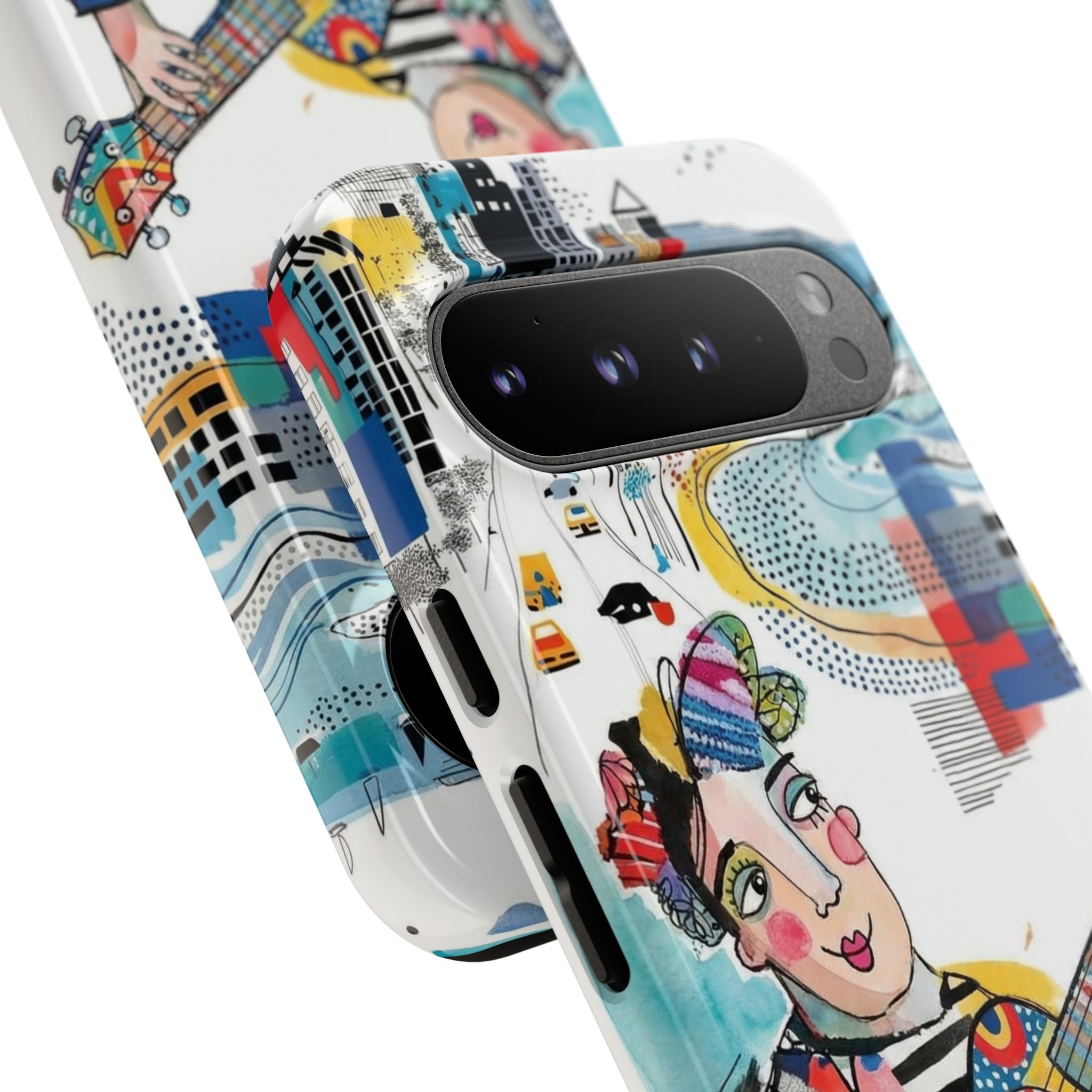 Artistic Musician Google Pixel Phone Case | Colorful Guitar Cityscape Tough Case