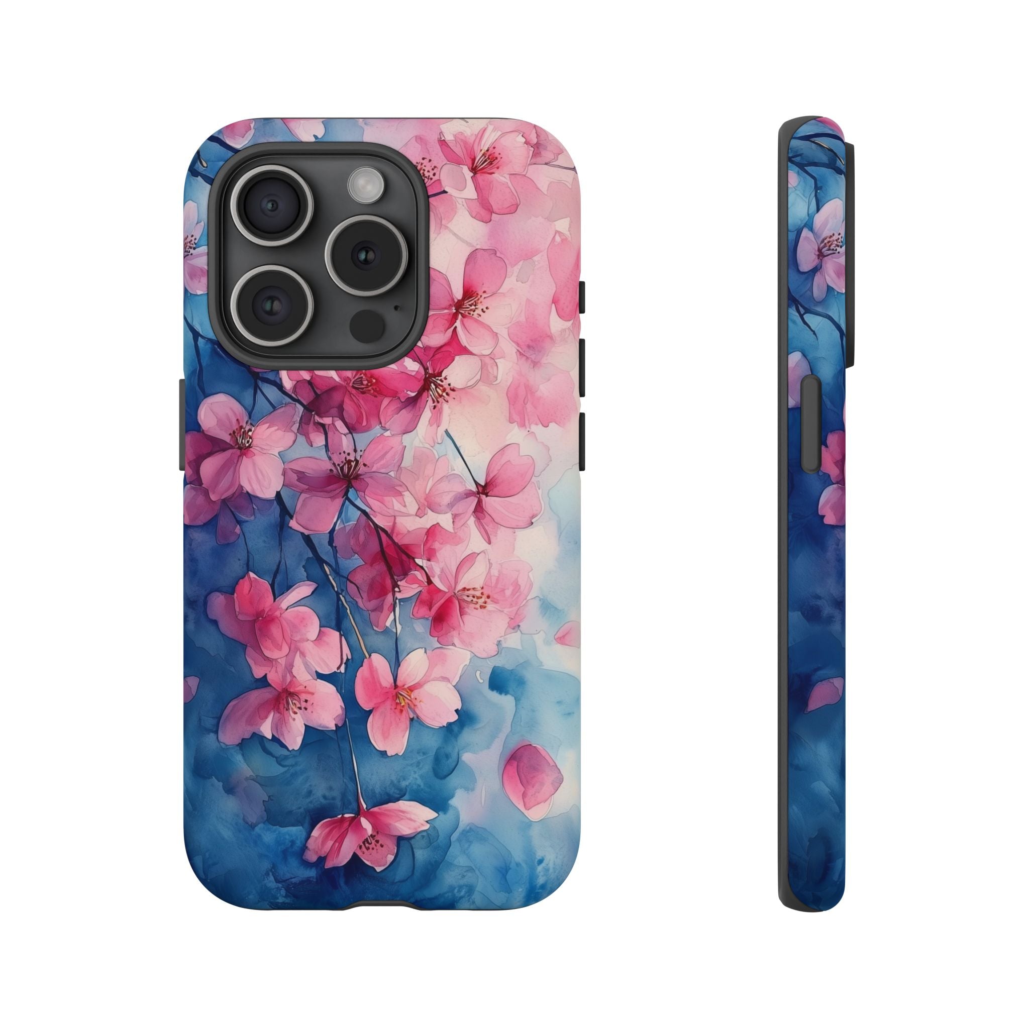 Floral Cherry Blossom iPhone Case | Pink Blue Watercolour