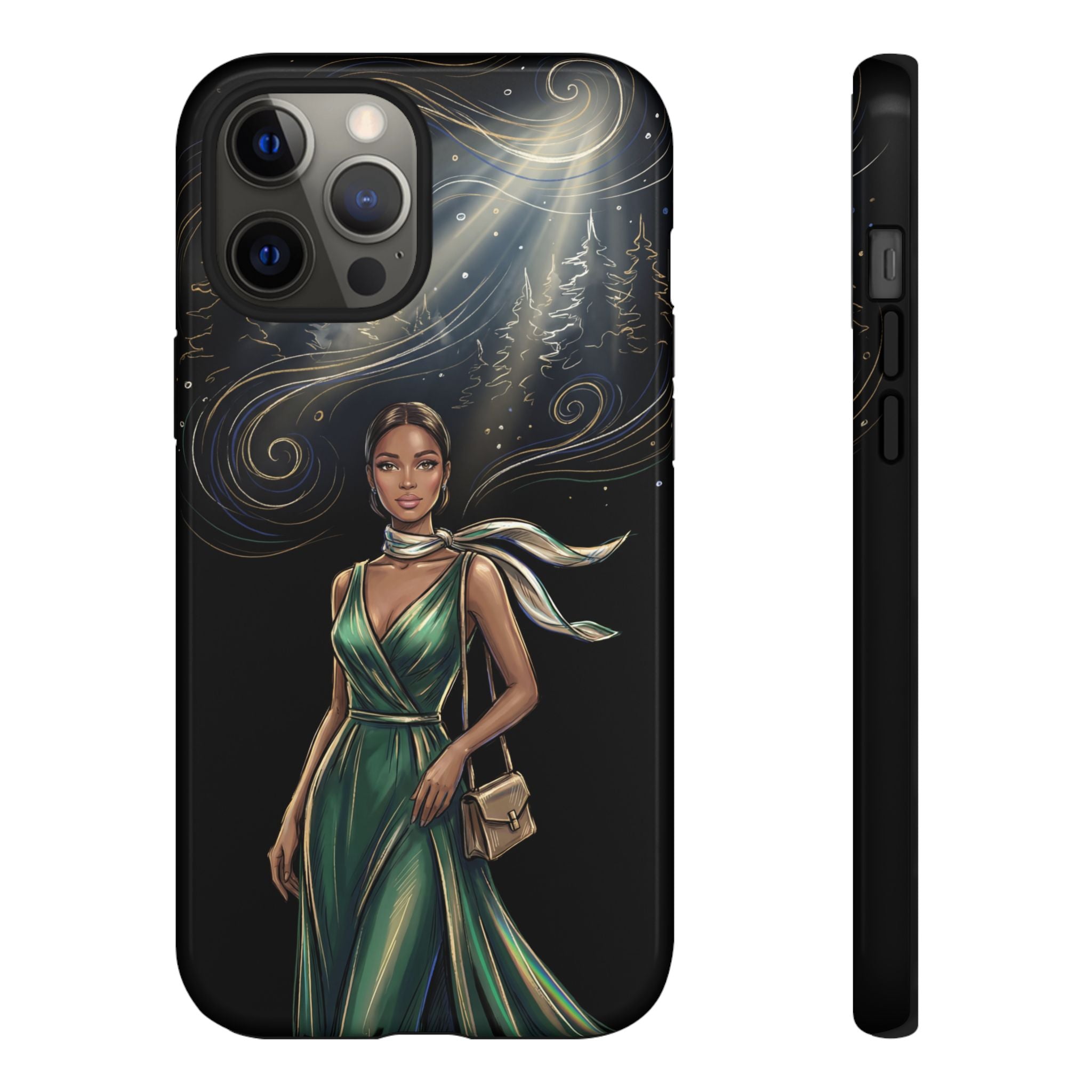 Elegant Woman in Green Dress Art Protective Tough iPhone Case