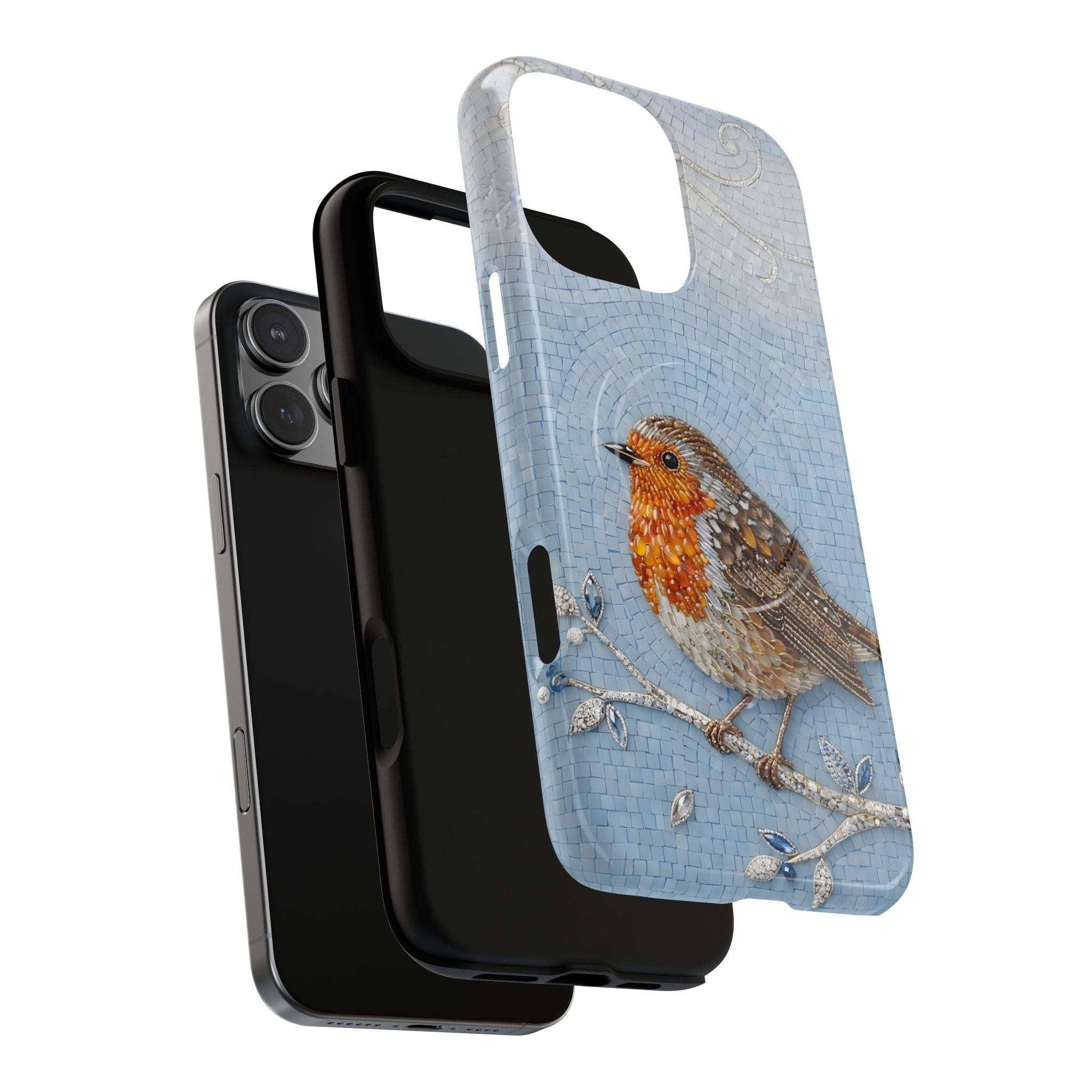 Robin Winter MagSafe iPhone Case — Protective Floral Bird Design