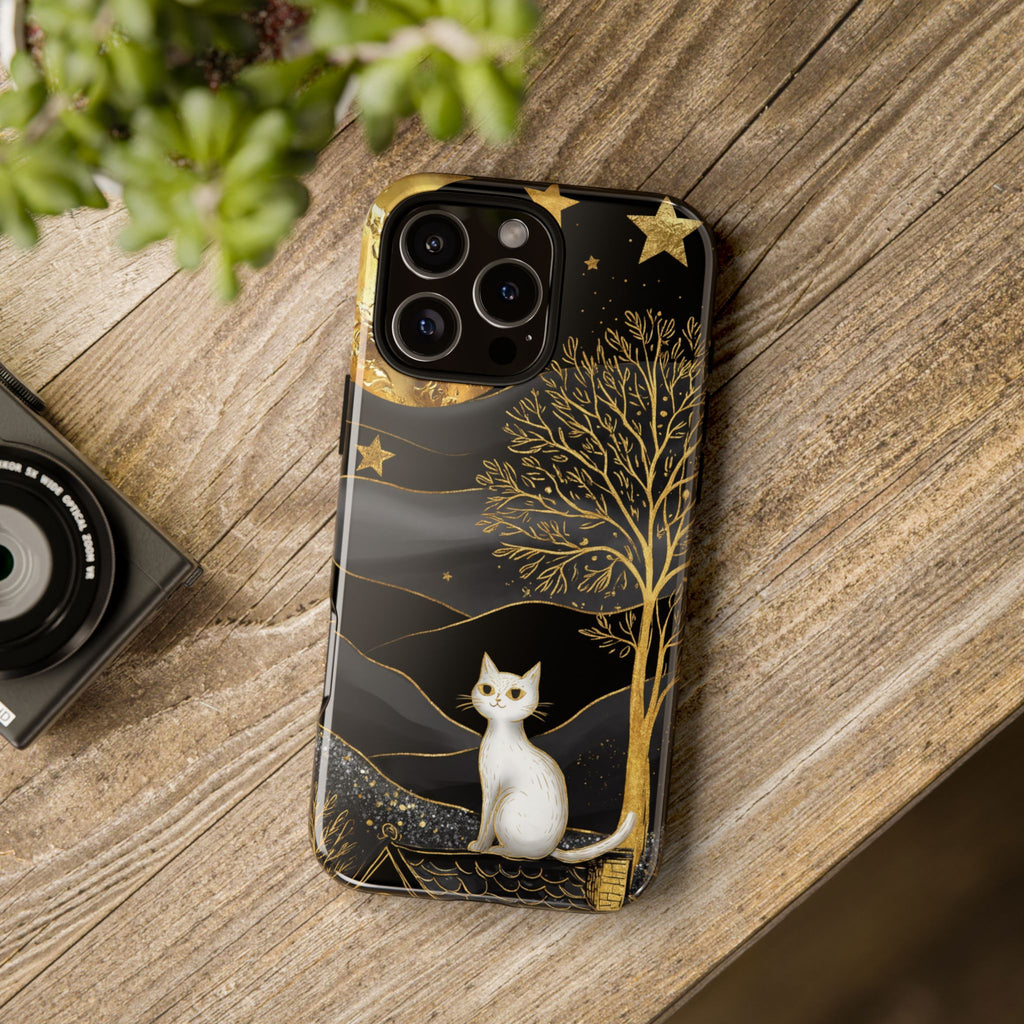 Celestial Cat iPhone Case | Gold Moon & Star iPhone Cover