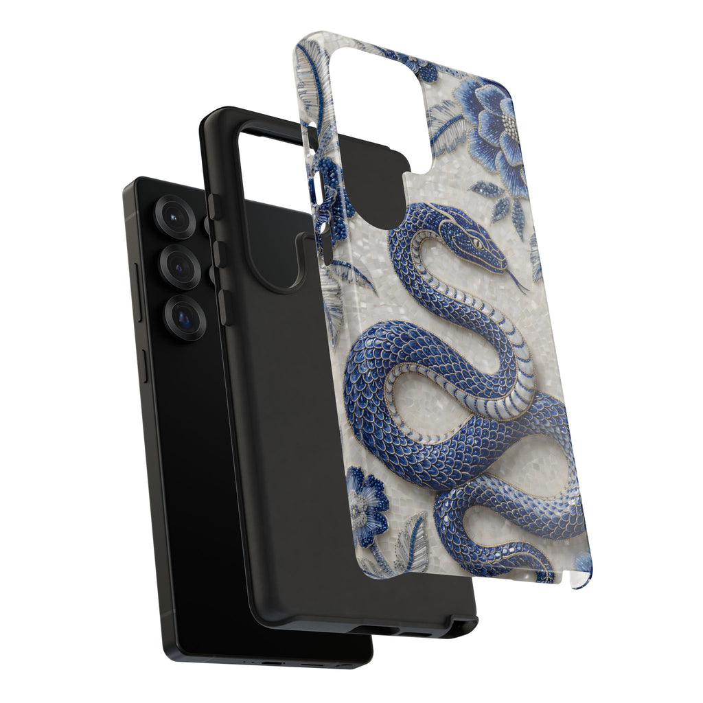 Asian Zodiac Snake Samsung Galaxy Phone Case | Blue & White Porcelain Slim Shockproof Case | Year of the Snake