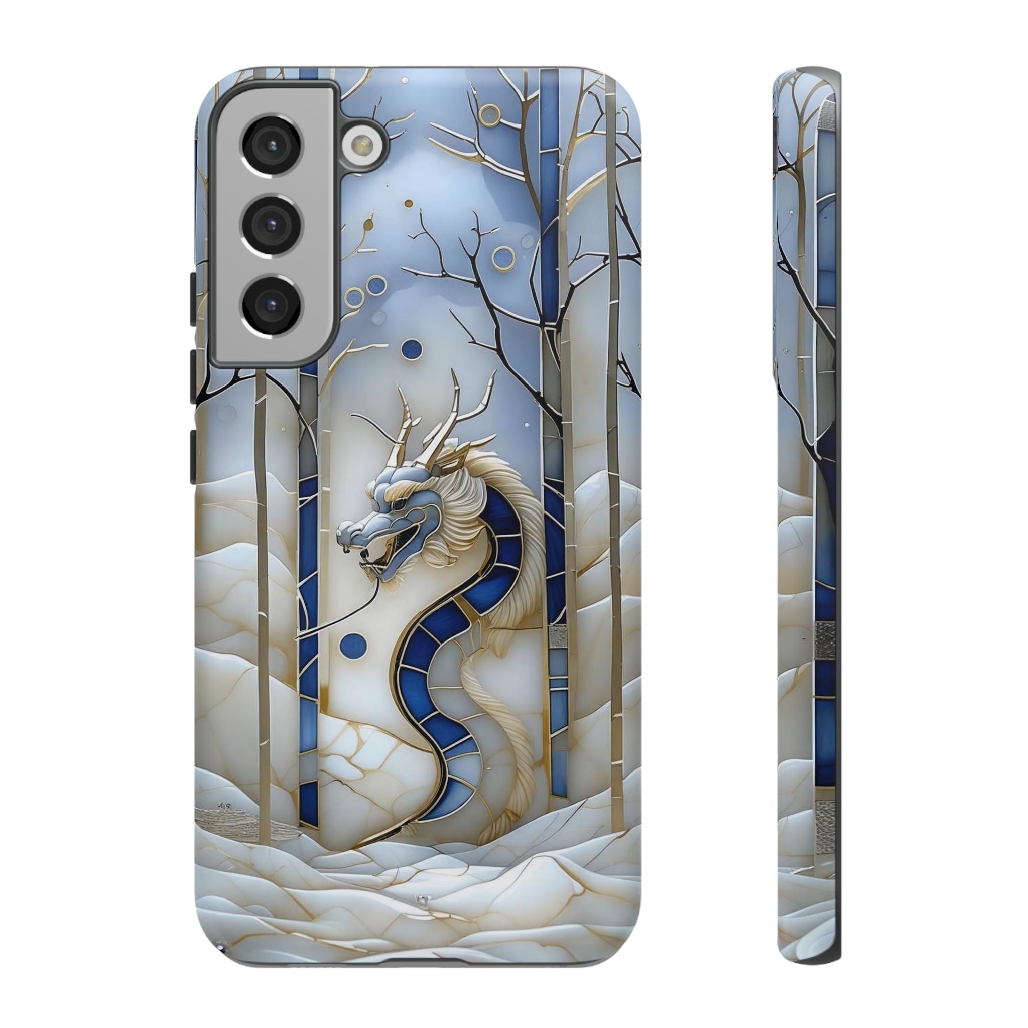 Dragon Stained Glass Samsung Galaxy Case — Blue Winter Forest Protective Cover