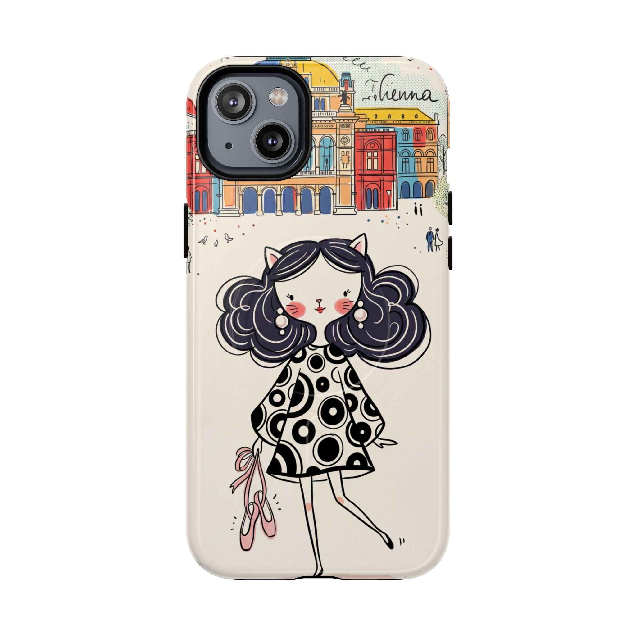 Cute Parisian Cat Girl MagSafe iPhone Case | Ballet Slippers Illustration Tough Case