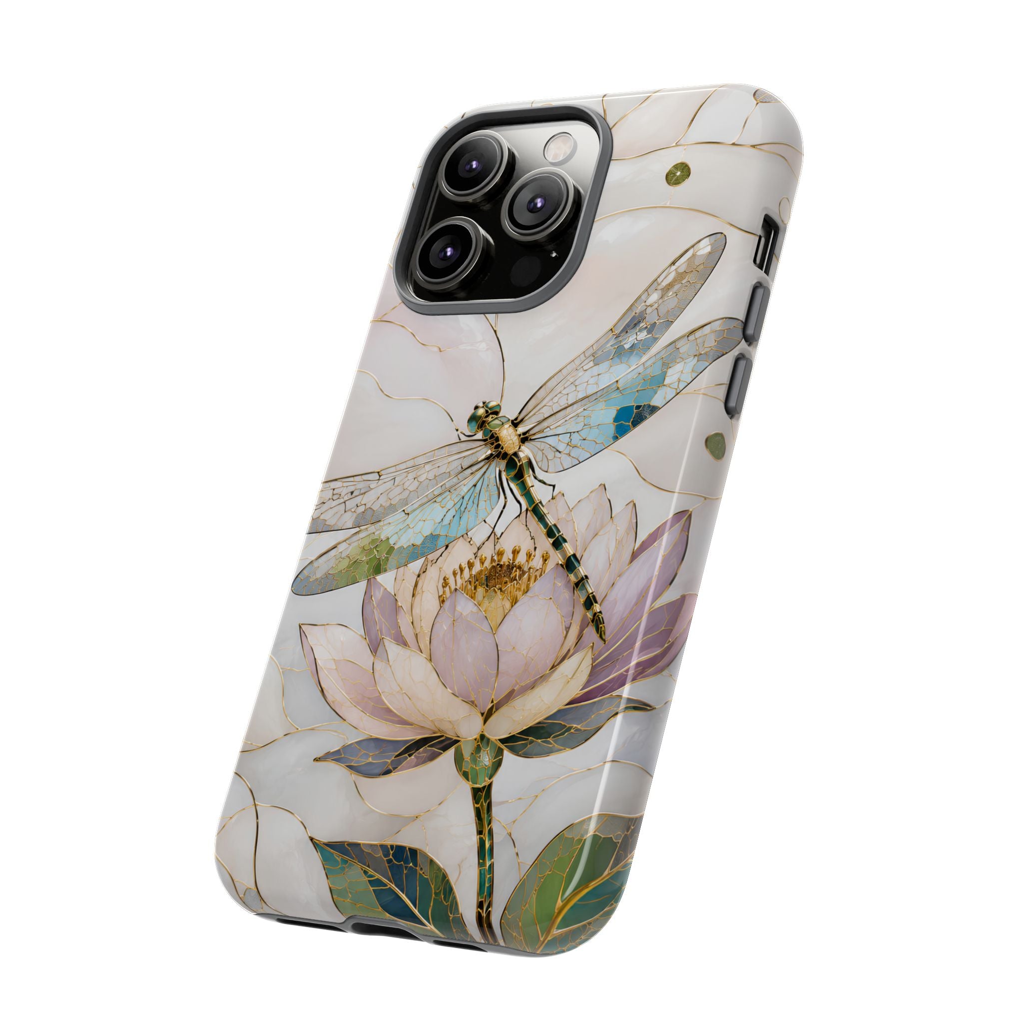 Dragonfly Lotus iPhone Case | Stained Glass Floral Phone Case