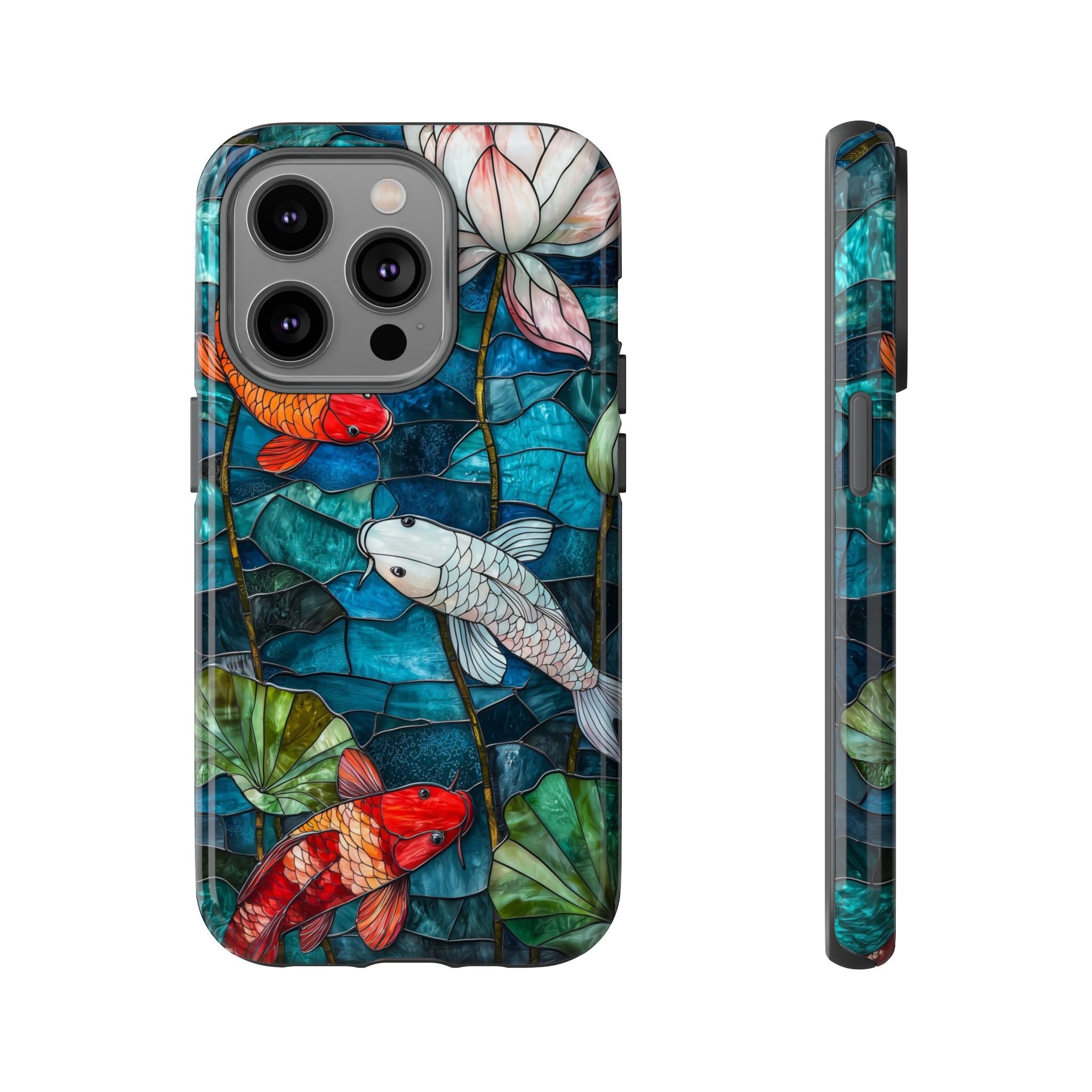 Koi Pond Tough iPhone Case — Stained Glass Lotus & Koi Design