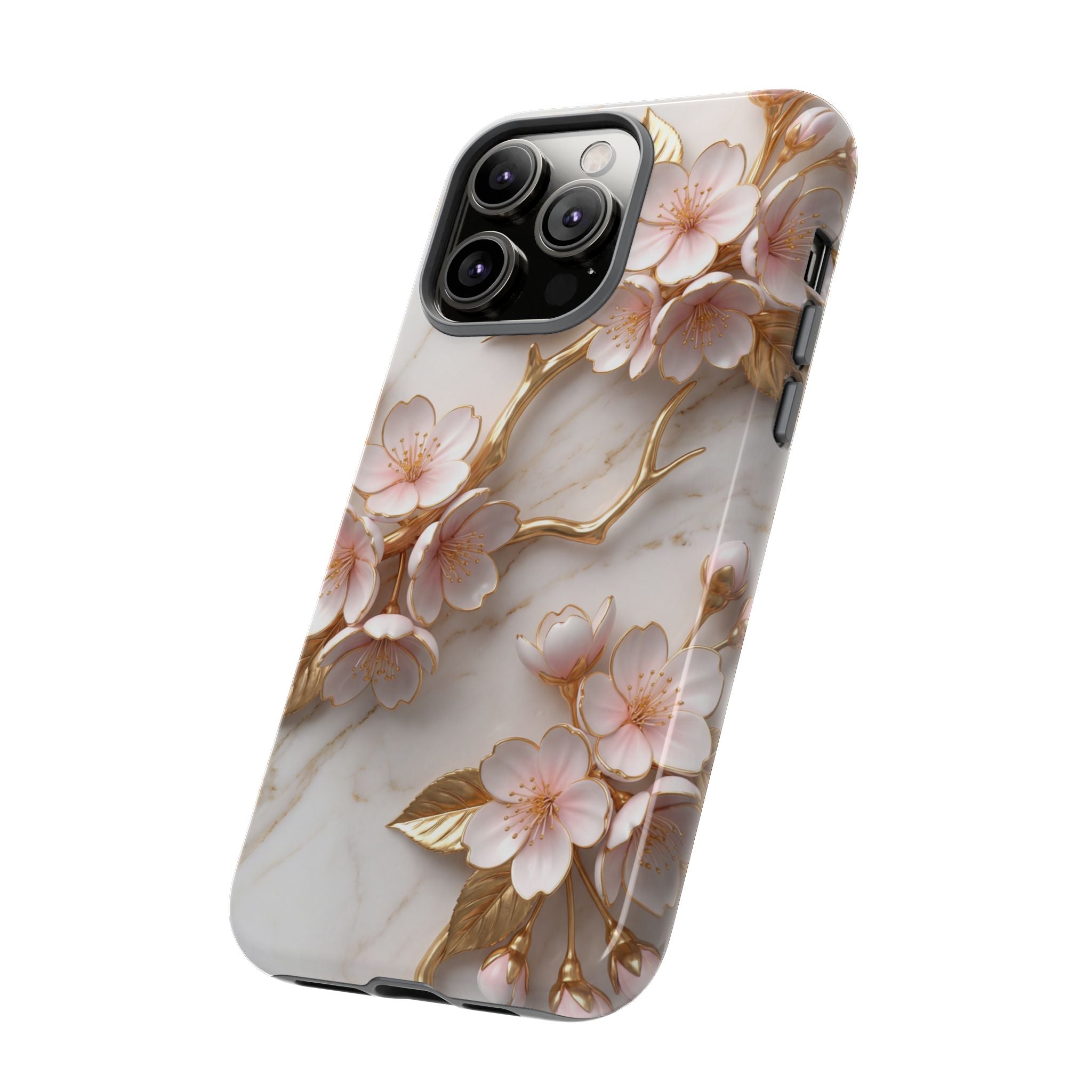 Floral Marble iPhone Case — Sakura Gold Cherry Blossom Tough Case