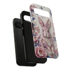 Floral Moon Rabbit Tough Google Pixel Phone Case | Pink Boho Bunny Protective Cover