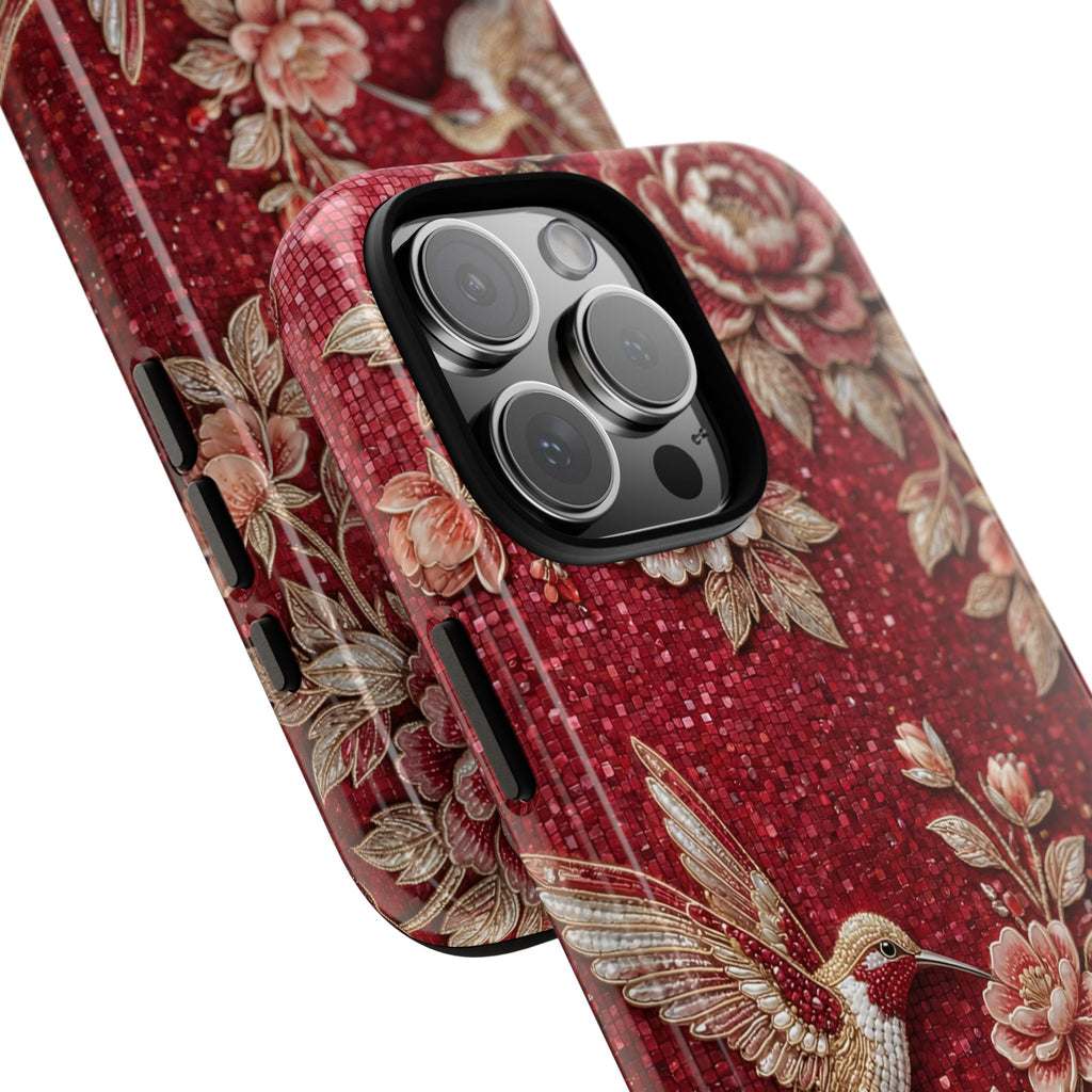 Cover Resistente Colibrì Floreale | Custodia Vintage Rossa per iPhone
