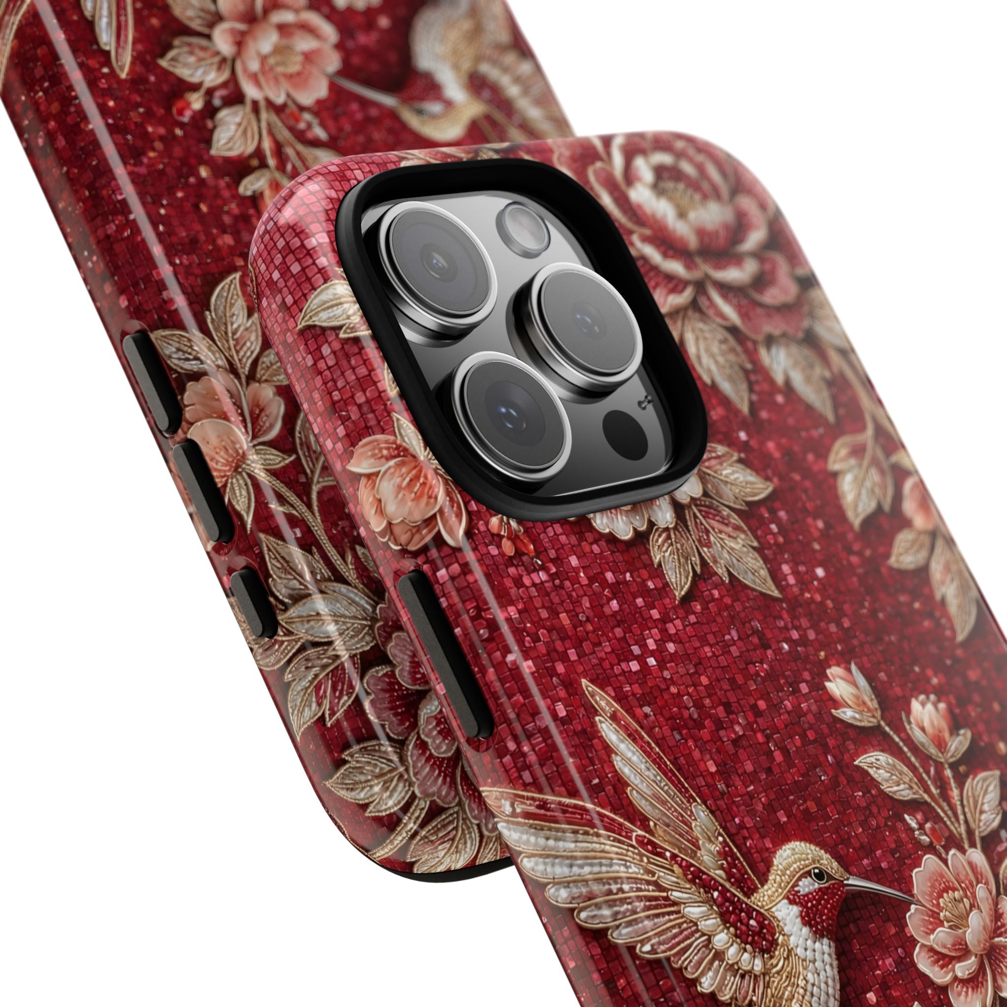 Cover Resistente Colibrì Floreale | Custodia Vintage Rossa per iPhone