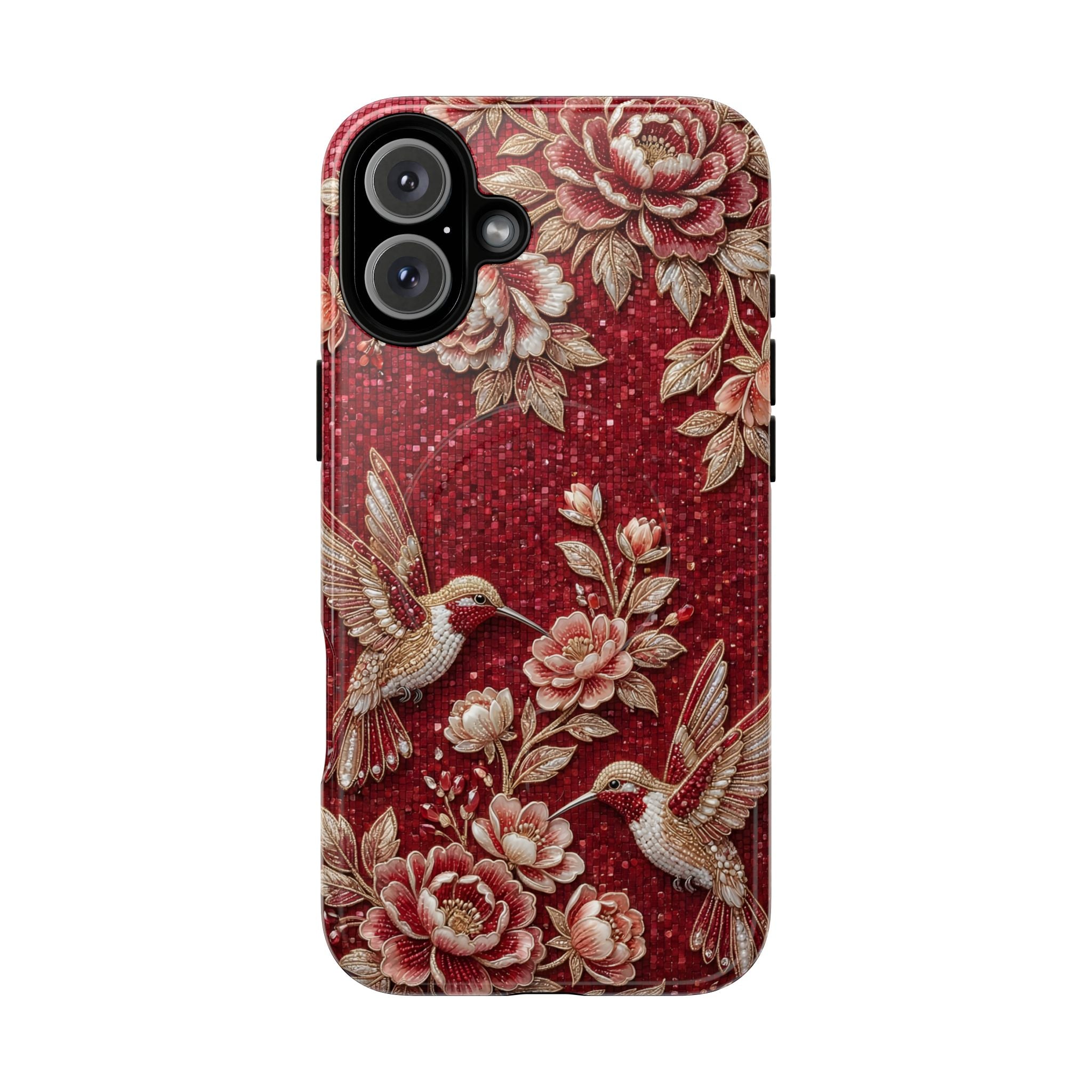 Floral Hummingbird Tough Case | Vintage Red MagSafe iPhone Case