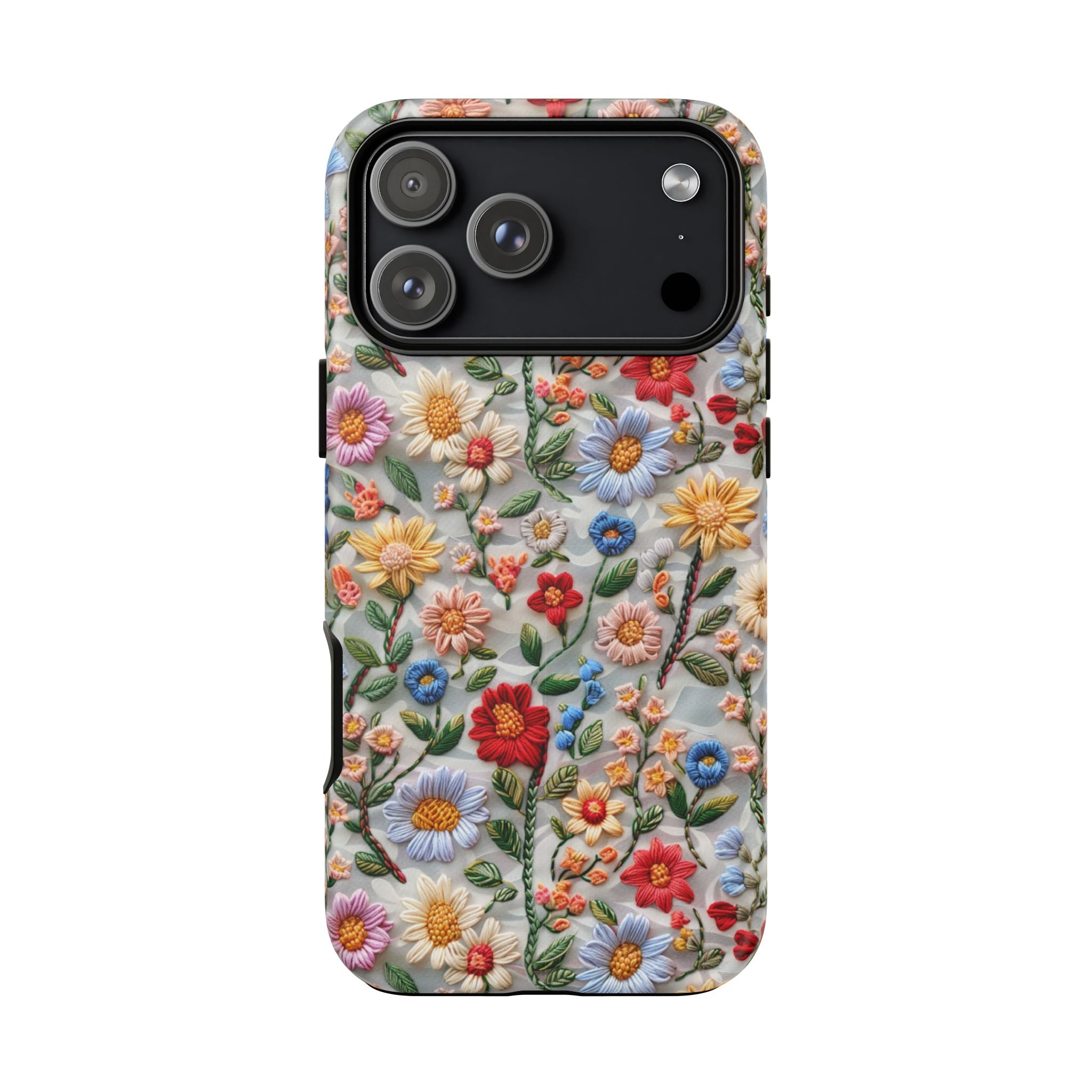 Floral Embroidered Pattern Tough iPhone Case — Colourful Daisy & Wildflower Design