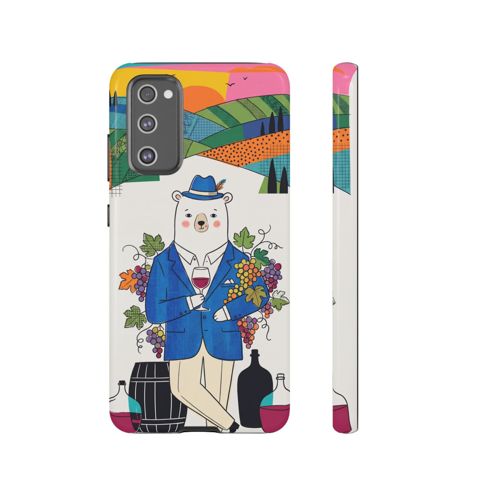 Dapper Polar Bear Wine Lover Illustrated Protective Samsung Galaxy Phone Case