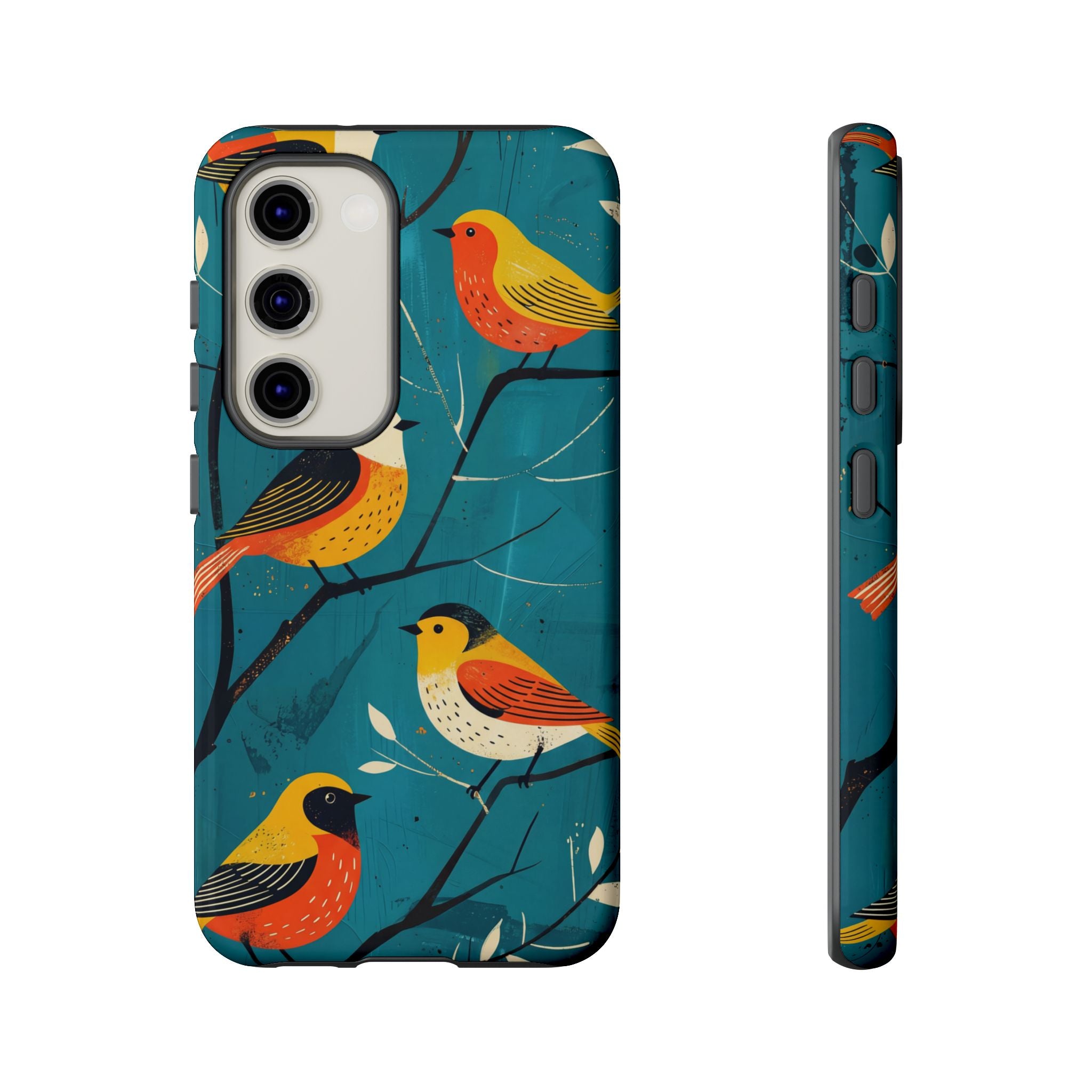 Bird Pattern Tough Samsung Galaxy Phone Case | Colourful Songbirds on Teal Background