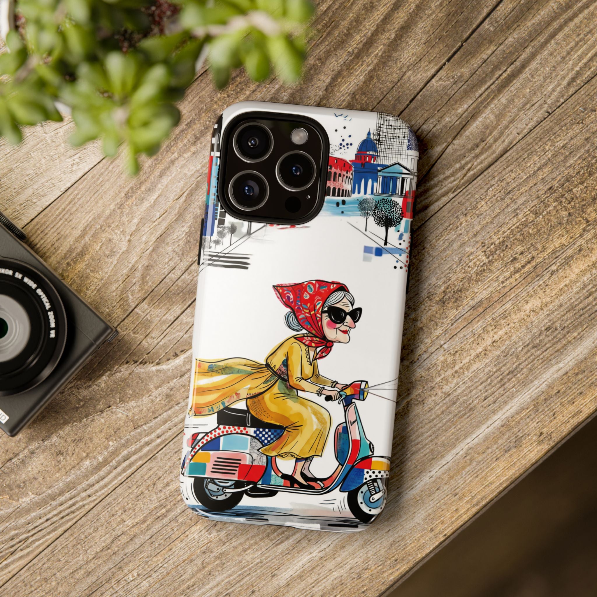 Vintage Vespa Granny iPhone Case | Retro Scooter Travel iPhone Cover