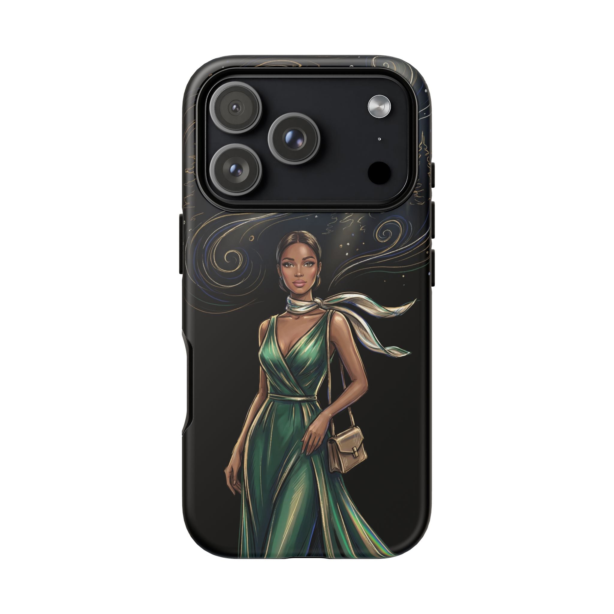 Elegant Woman in Green Dress Art Protective Tough iPhone Case