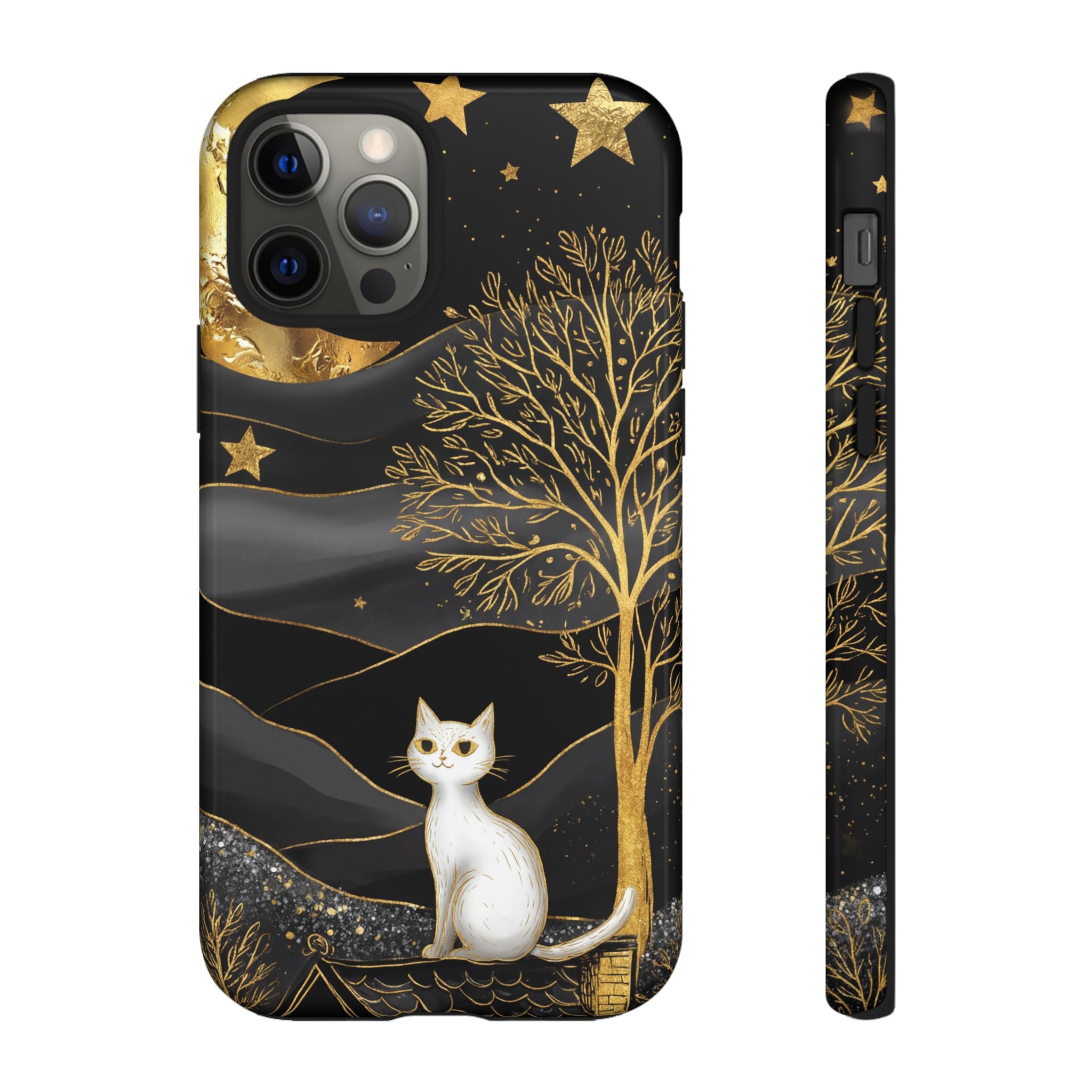 Celestial Cat iPhone Case | Gold Moon & Star iPhone Cover