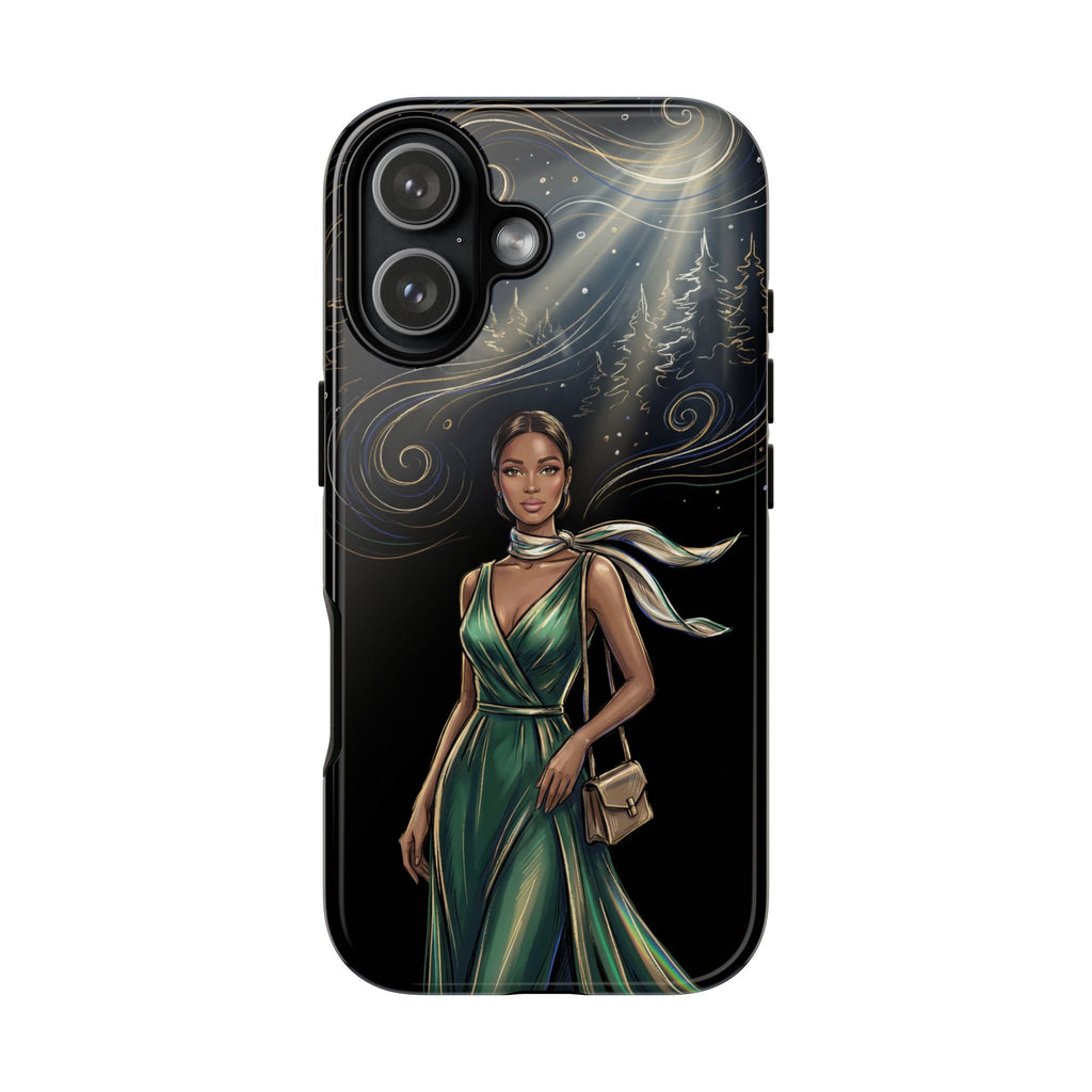 Elegant Woman in Green Dress Art Protective Tough iPhone Case