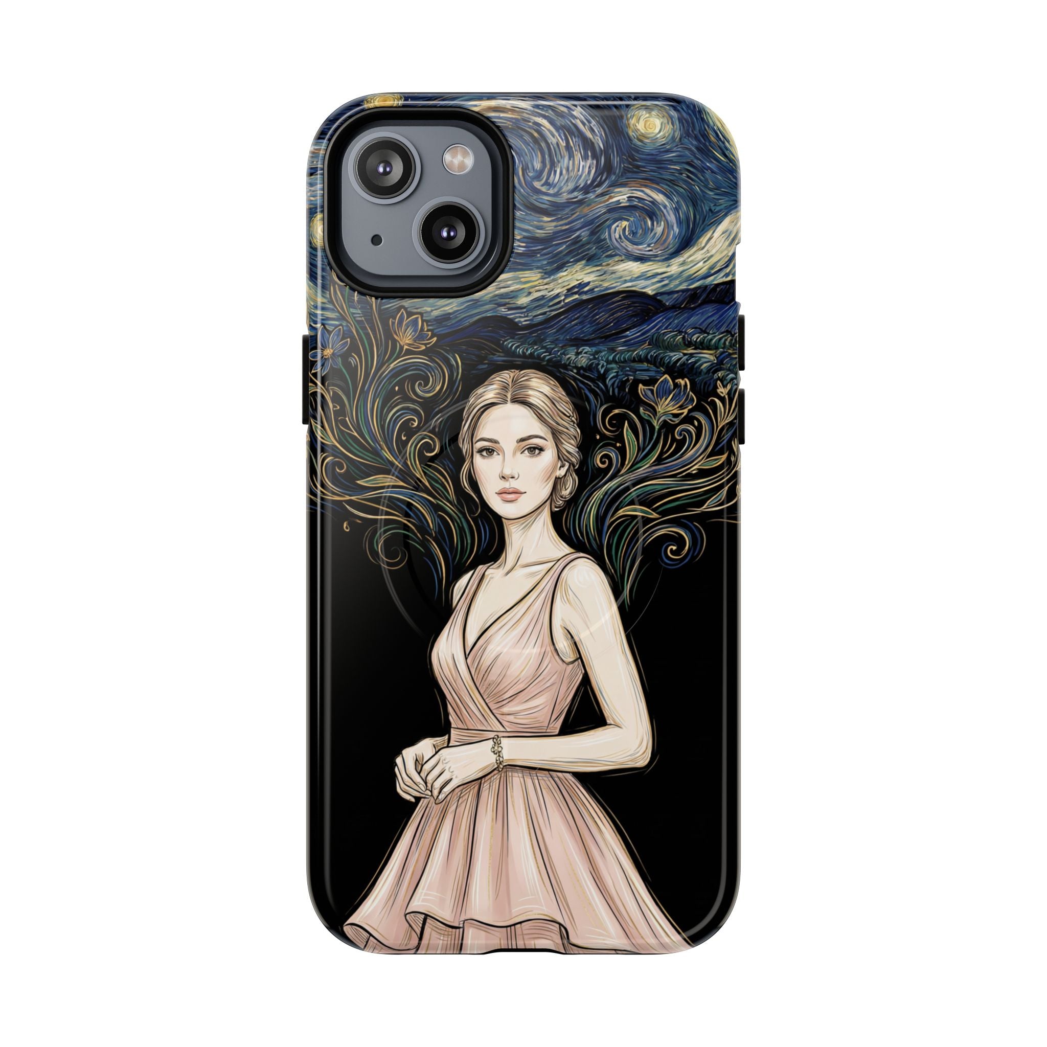 Art Nouveau Starry Night MagSafe iPhone Case | Elegant Woman Illustration Tough Case