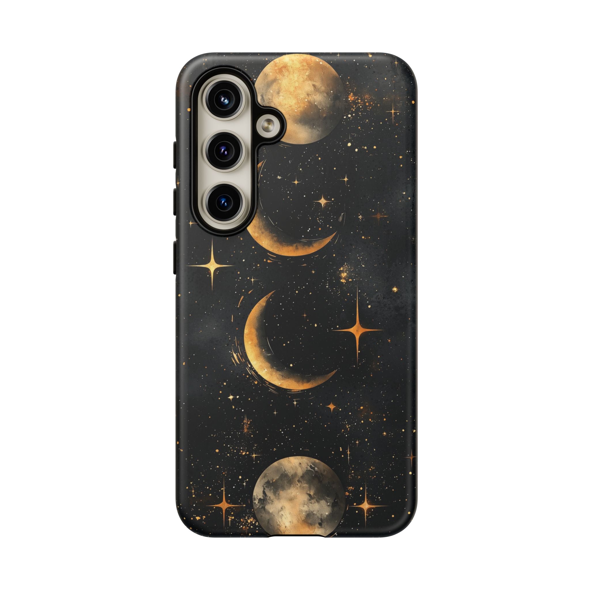 Celestial Moon Phases Tough Samsung Galaxy Case | Gold Crescent & Full Moon Galaxy Design