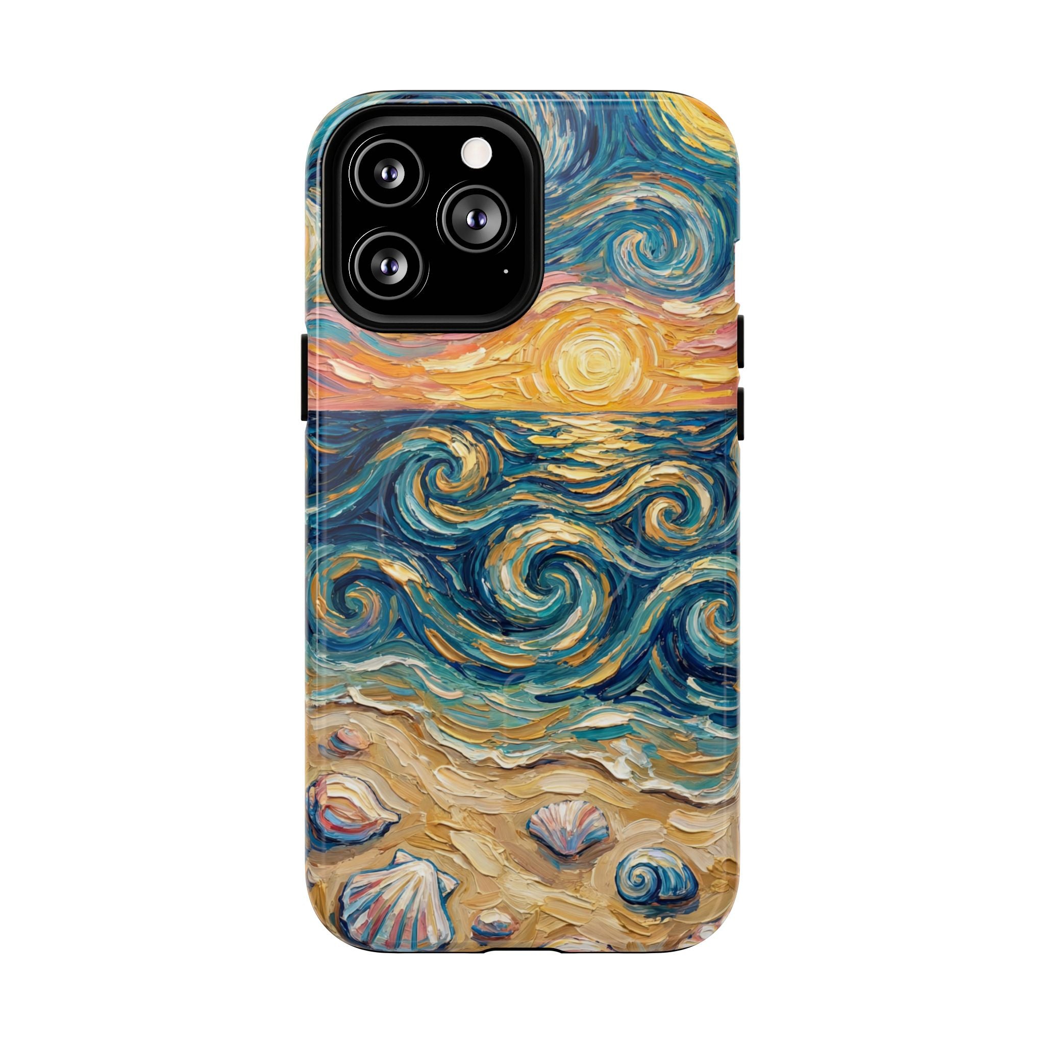 Sunset Ocean Waves MagSafe iPhone Case — Van Gogh‑Style Beach Waves with Shells